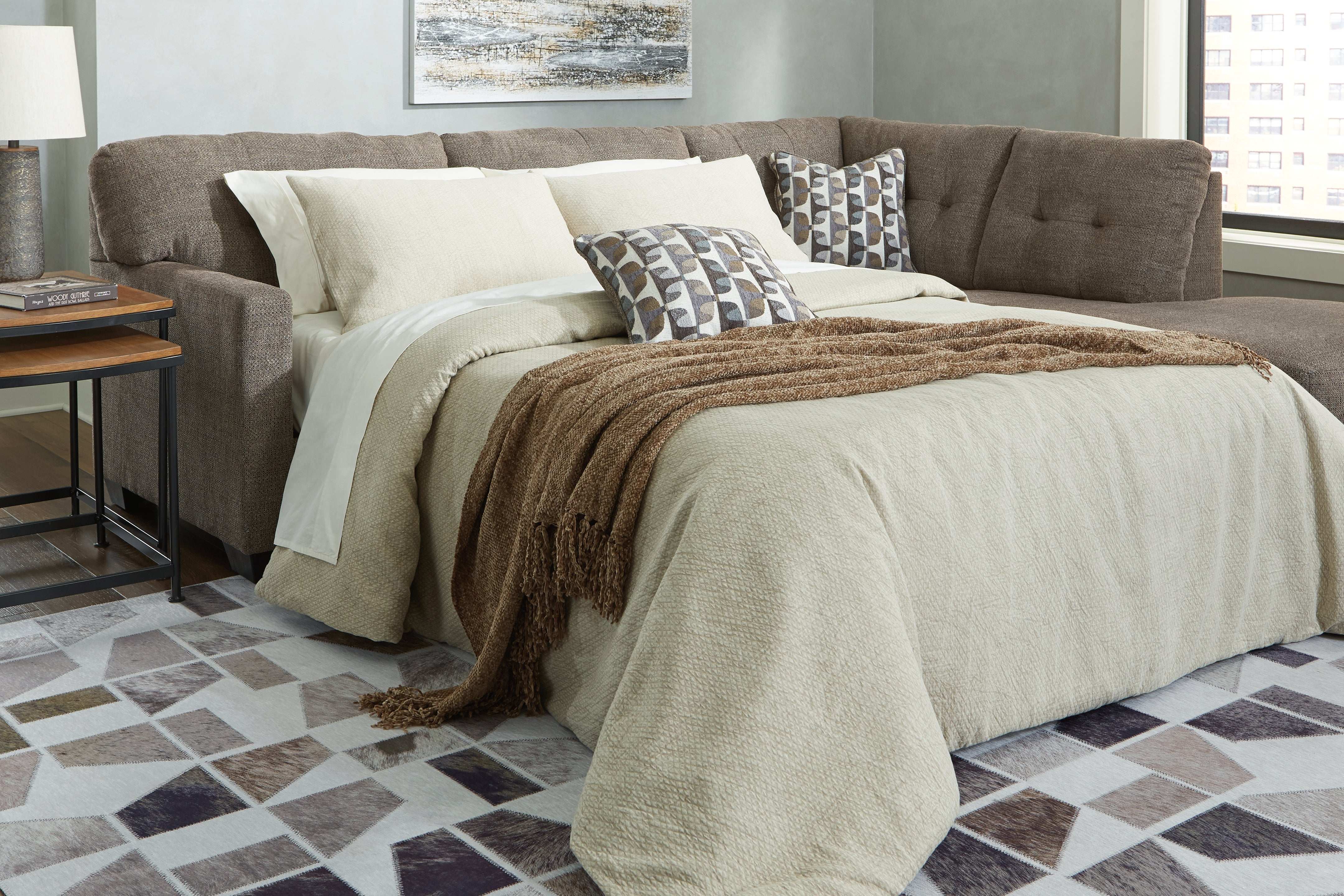 Floridian Furniture - Ashley Furniture - Mahoney Sectional - 2-Piece Sleeper Sectional with Chaise / Chocolate - 31005S4