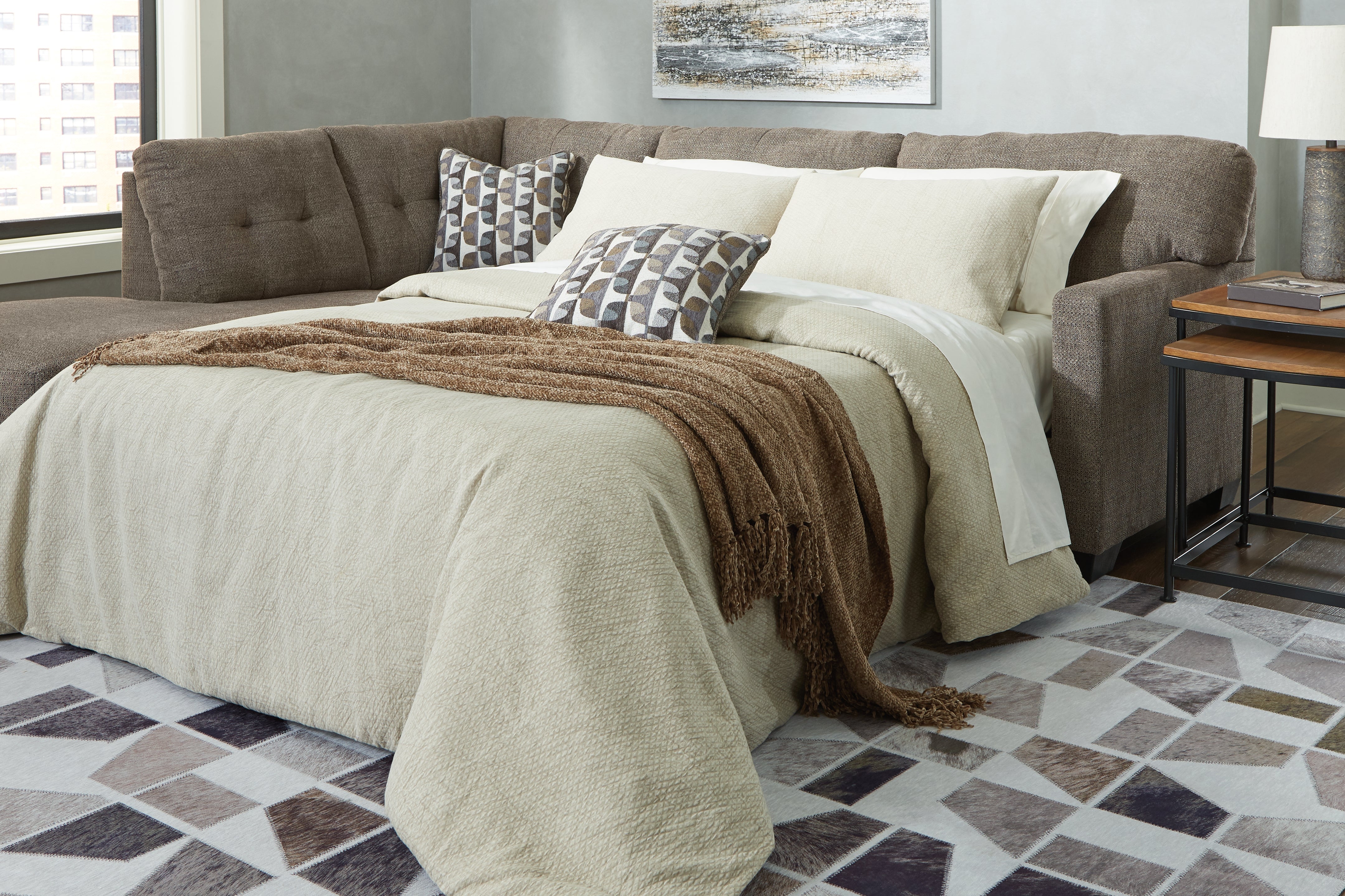 Floridian Furniture - Ashley Furniture - Mahoney Sectional - RAF 2-Piece Sleeper Sectional with Chaise / Chocolate - 31005S3