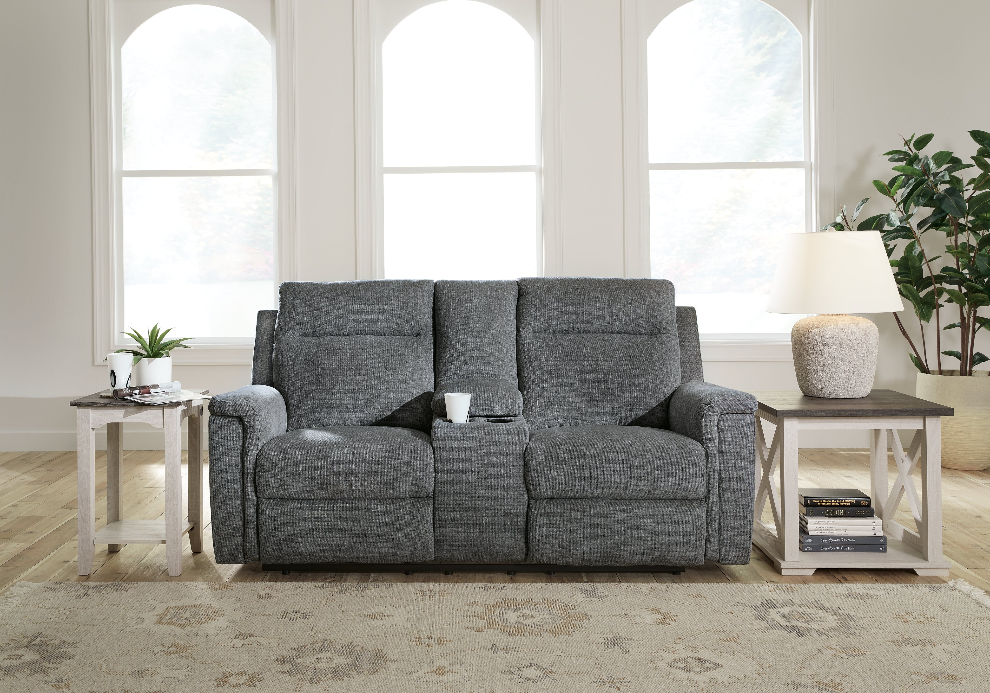 Floridian Furniture - Ashley Furniture - Barnsana Living Room - DBL REC PWR Loveseat w/Console / Gravel - 3320296