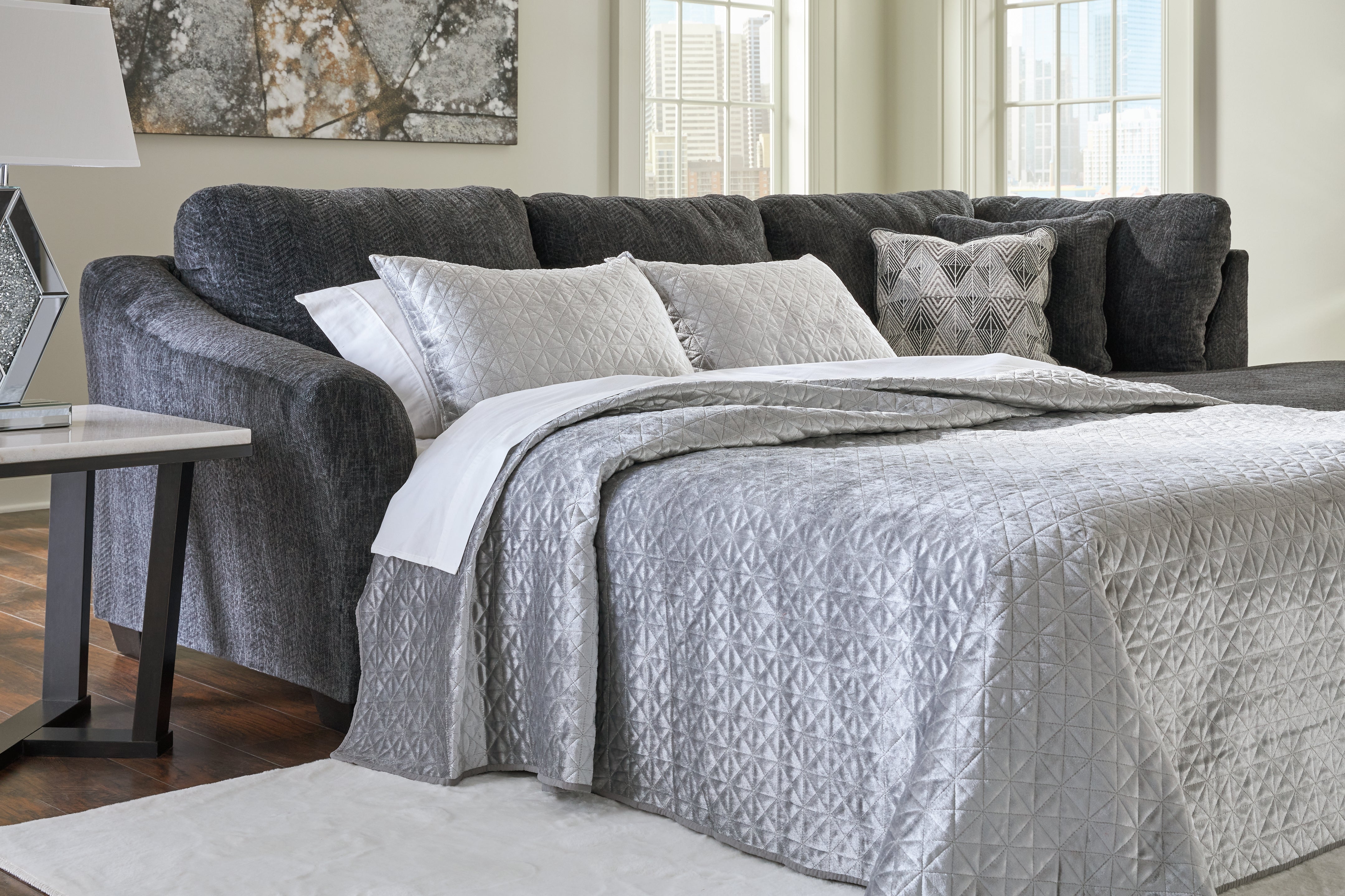 Floridian Furniture - Ashley Furniture - Biddeford Sectional - 2-Piece Sleeper Sectional with Chaise / Shadow - 35504S4