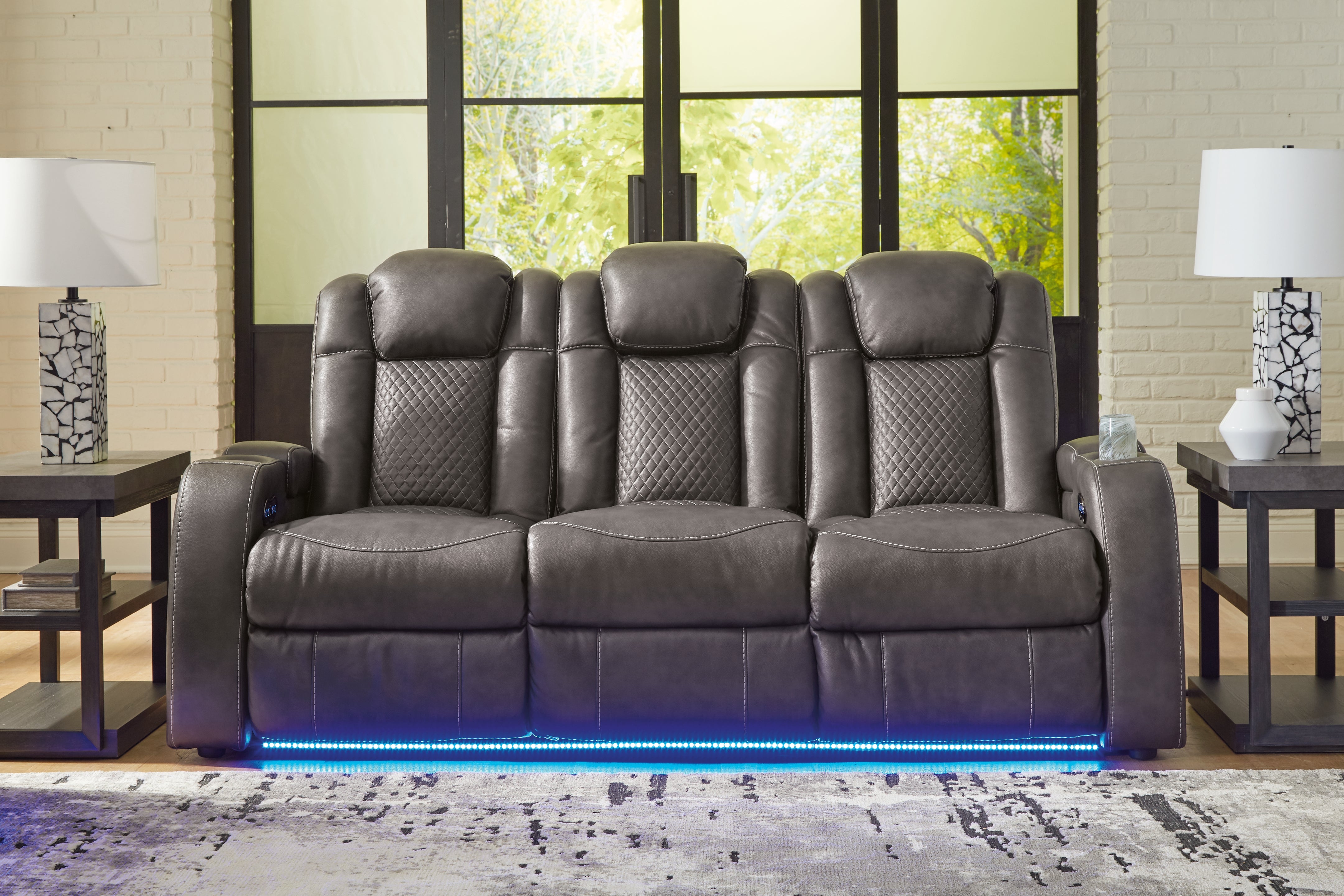Floridian Furniture - Ashley Furniture - Fyne-Dyme Living Room - PWR REC Sofa with ADJ Headrest / Shadow - 3660215