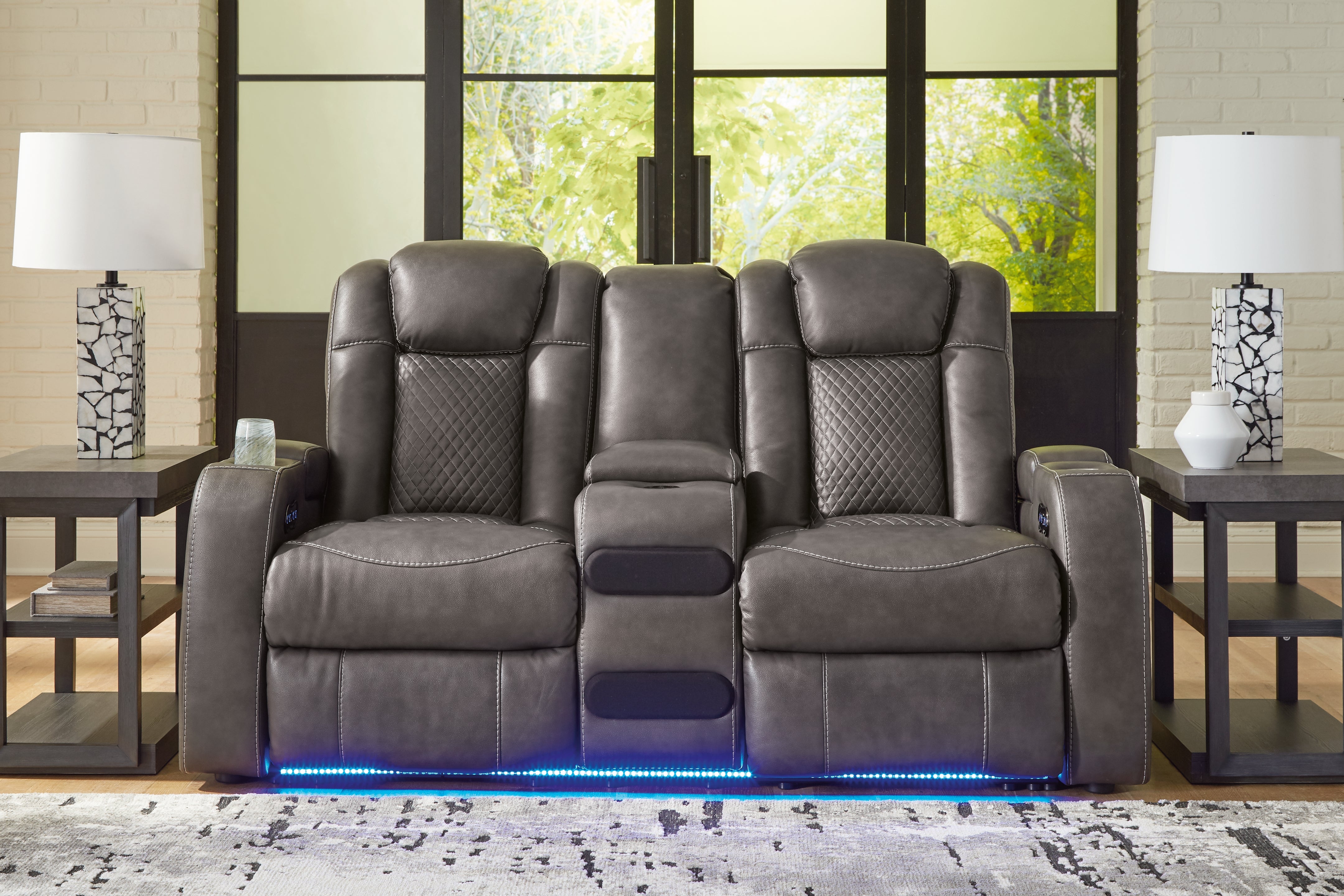 Floridian Furniture - Ashley Furniture - Fyne-Dyme Living Room - PWR REC Loveseat/CON/ADJ HDRST / Shadow - 3660218
