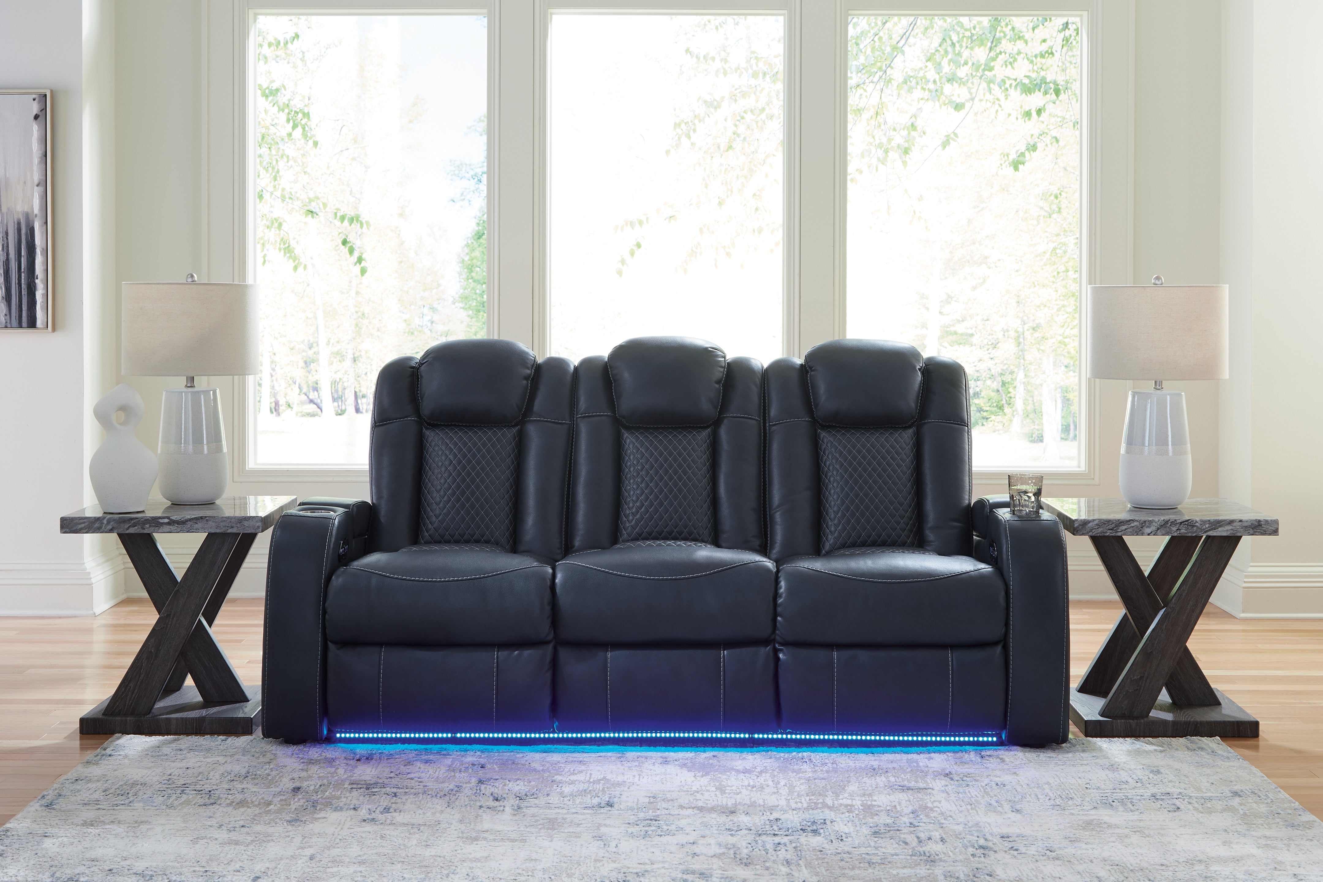 Floridian Furniture - Ashley Furniture - Fyne-Dyme Living Room - PWR REC Sofa with ADJ Headrest / Sapphire - 3660315