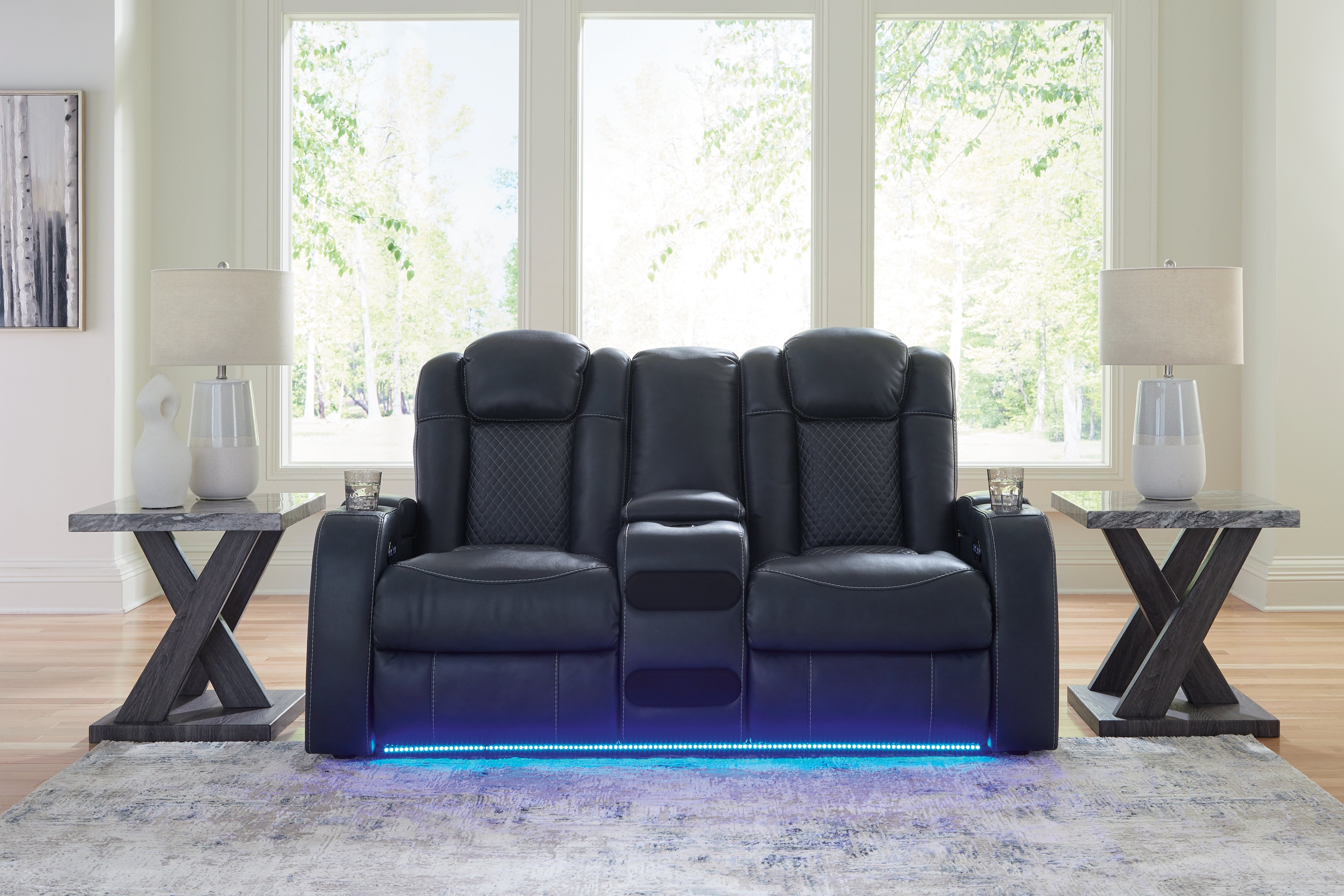 Floridian Furniture - Ashley Furniture - Fyne-Dyme Living Room - PWR REC Loveseat/CON/ADJ HDRST / Sapphire - 3660318