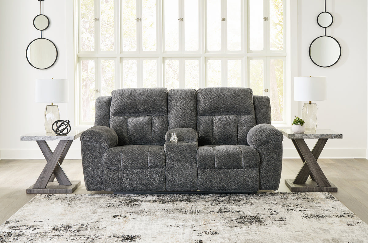 Floridian Furniture - Ashley Furniture - Frohn Living Room - DBL Rec Loveseat w/Console / Graphite - 3740694