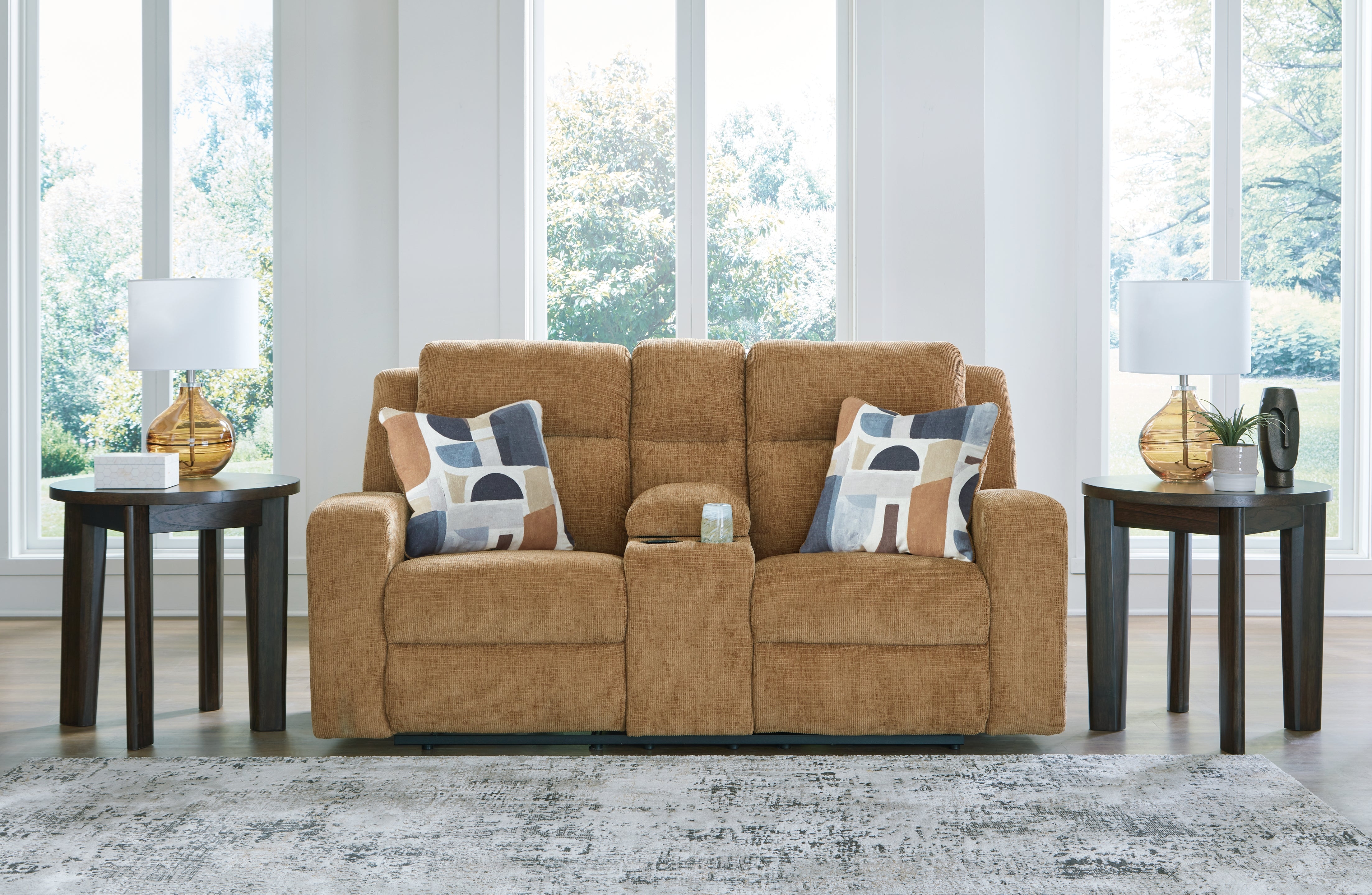 Floridian Furniture - Ashley Furniture - Kanlow Living Room - DBL Rec Loveseat w/Console / Honey - 3860594