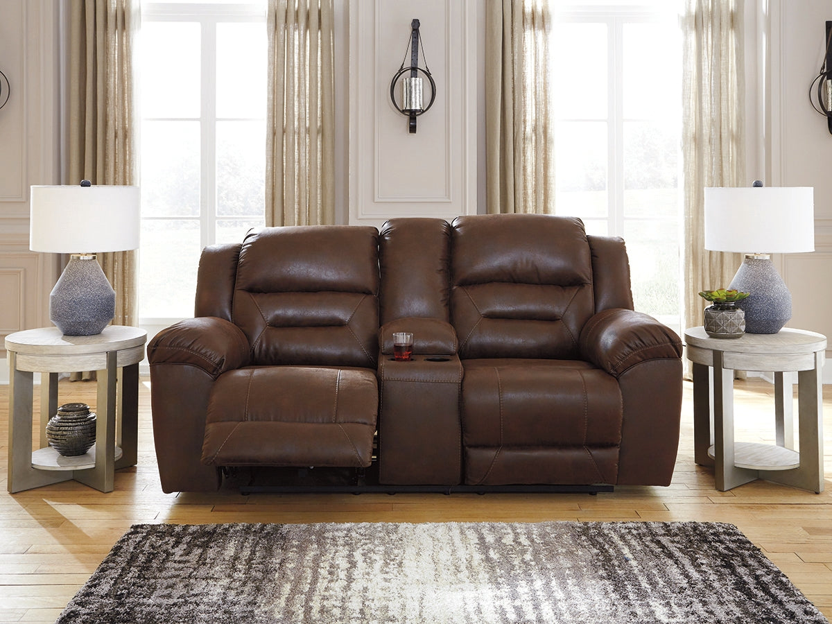 Floridian Furniture - Ashley Furniture - Stoneland Living Room - DBL REC PWR Loveseat w/Console / Chocolate - 3990496
