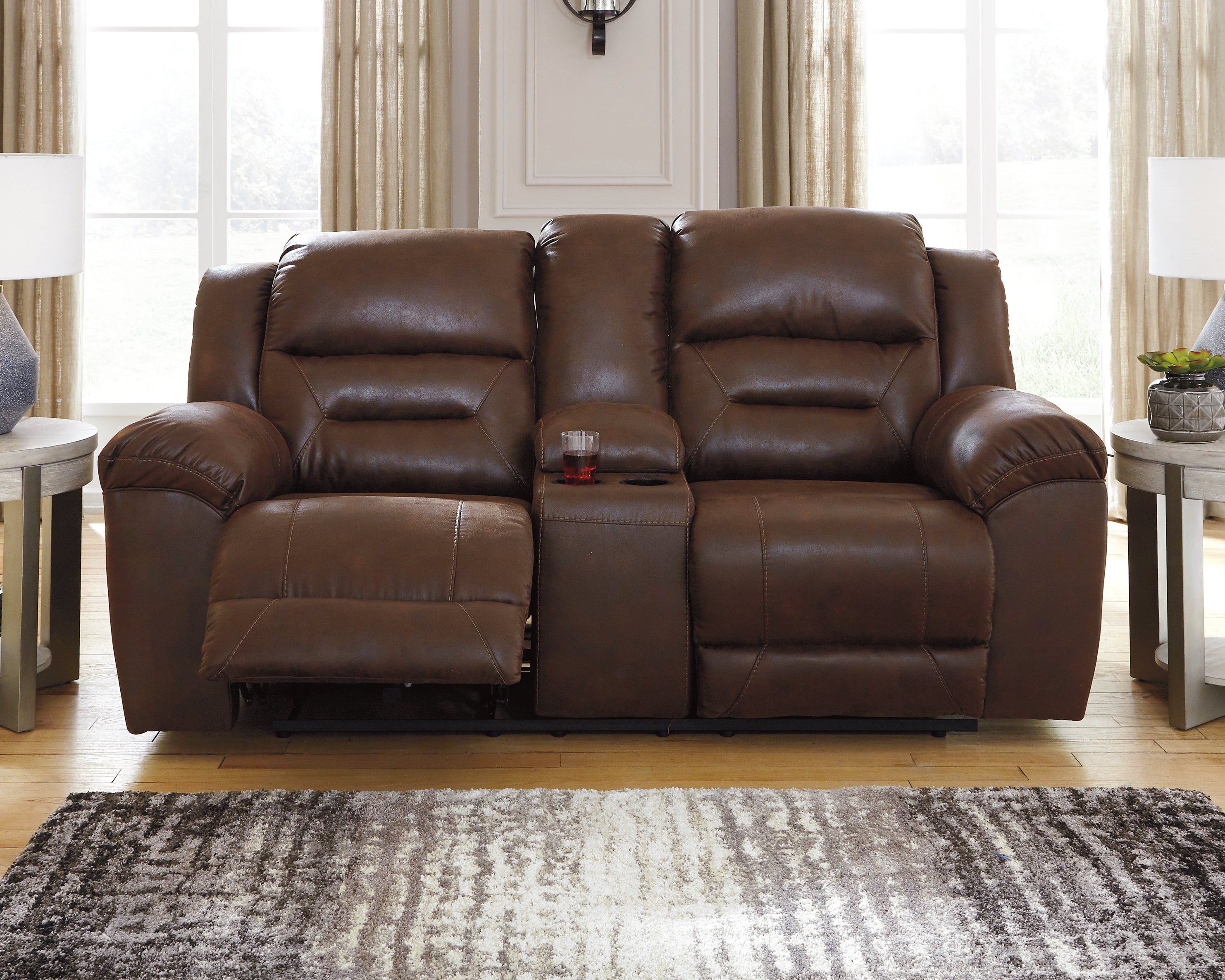 Floridian Furniture - Ashley Furniture - Stoneland Living Room - DBL Rec Loveseat w/Console / Chocolate - 3990494