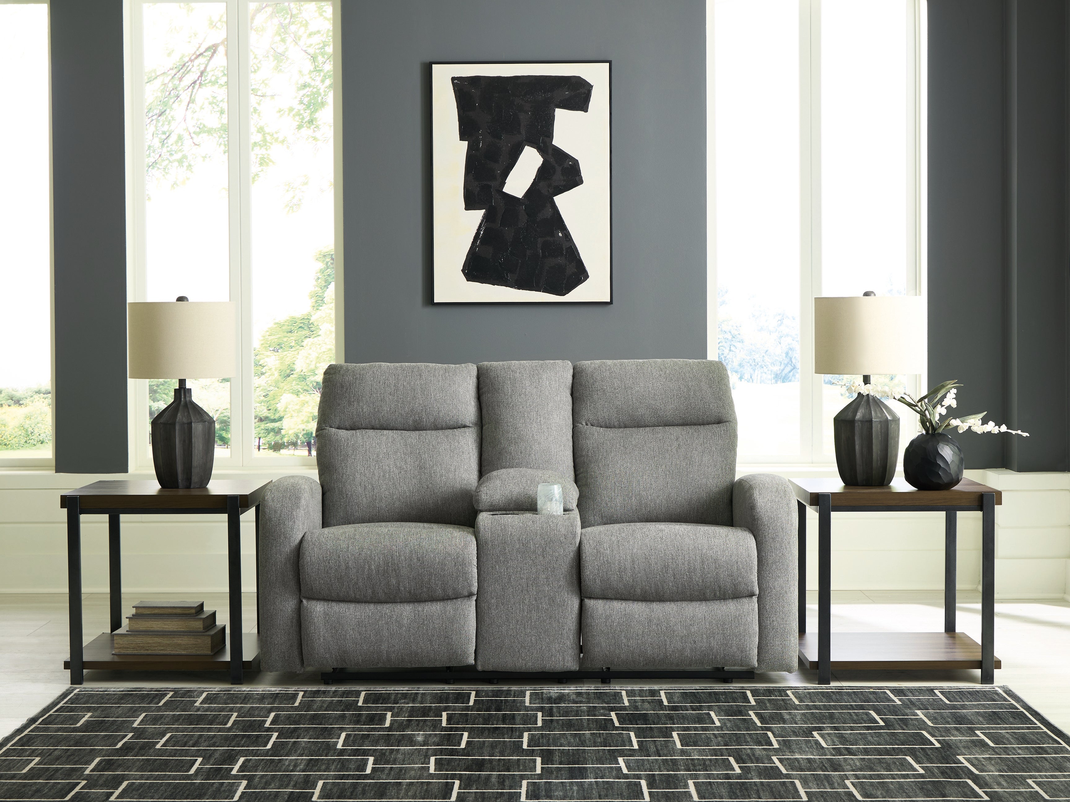 Floridian Furniture - Ashley Furniture - Gauntlet Living Room - DBL Rec Loveseat w/Console / Sterling - PC4220494