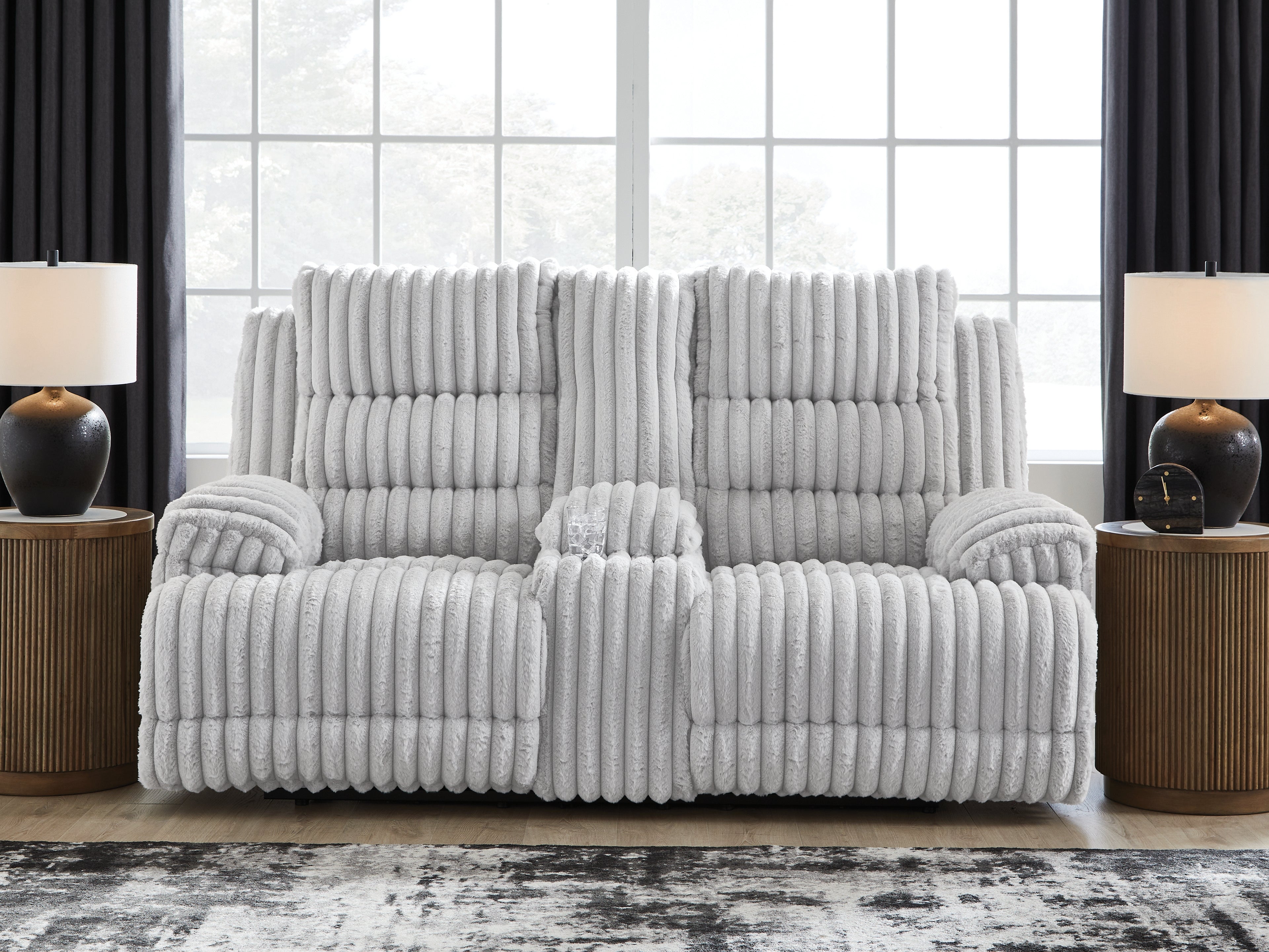 Floridian Furniture - Ashley Furniture - Rhines Falls Living Room - DBL REC PWR Loveseat w/Console / Alloy - PC4280496