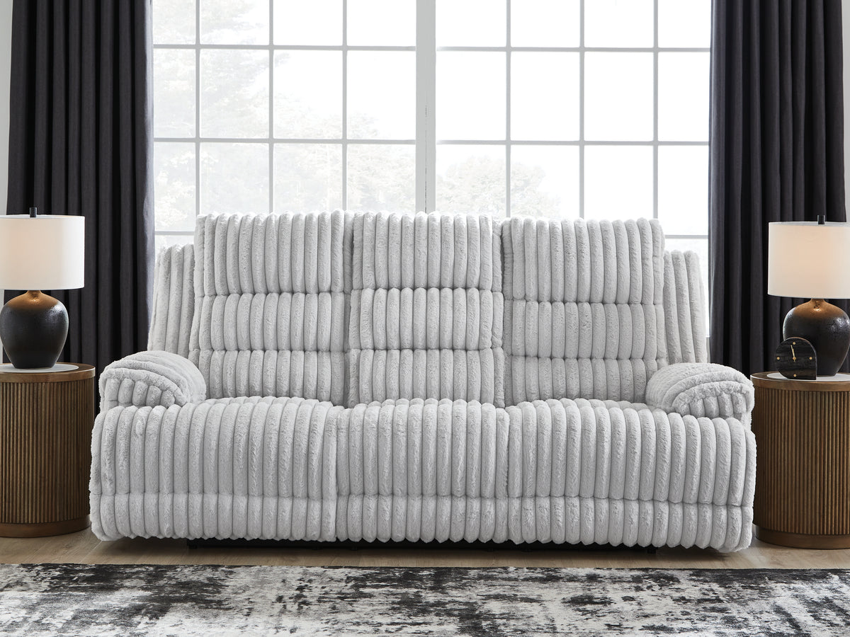 Floridian Furniture - Ashley Furniture - Rhines Falls Living Room - DBL REC PWR Loveseat w/Console / Alloy - PC4280496
