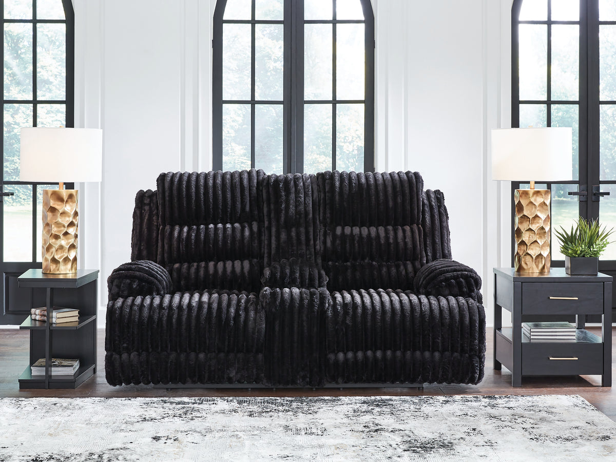Floridian Furniture - Ashley Furniture - Rhine Falls Living Room - DBL REC PWR Loveseat w/Console / Onyx - PC4280596