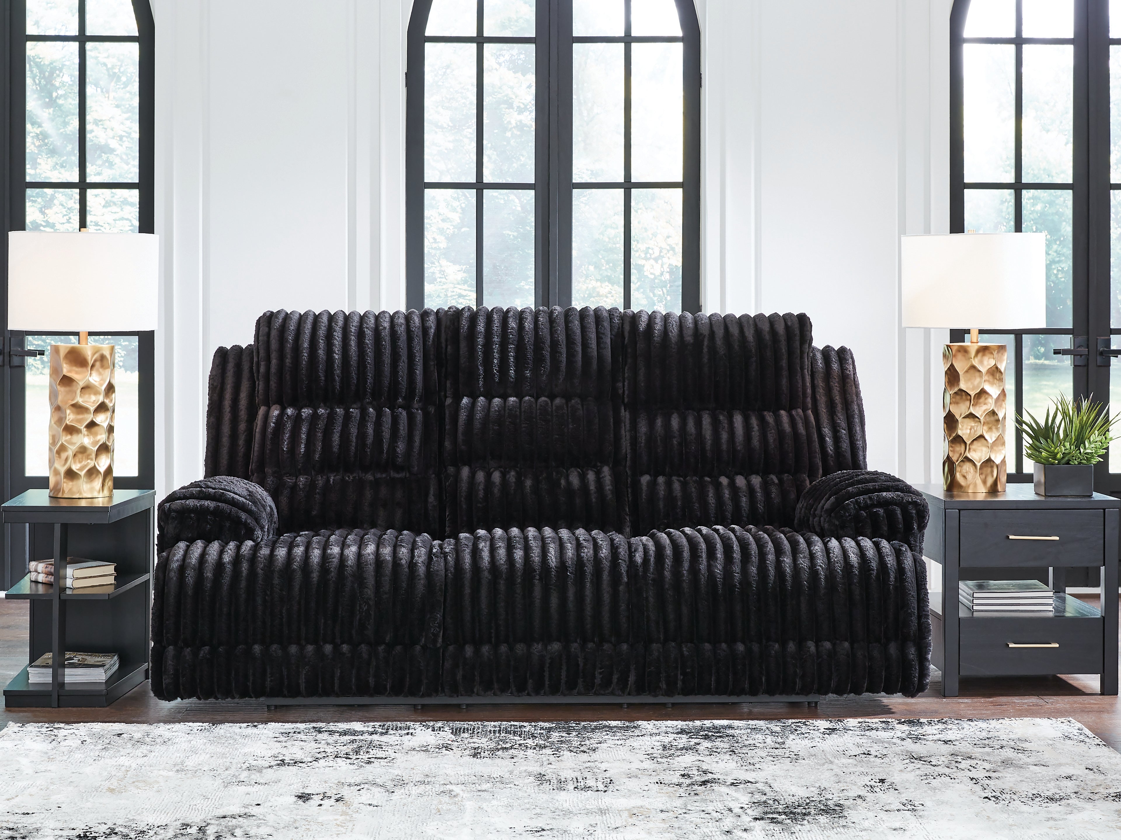 Floridian Furniture - Ashley Furniture - Rhine Falls Living Room - REC PWR Sofa w/Drop Down Table / Onyx - PC4280599