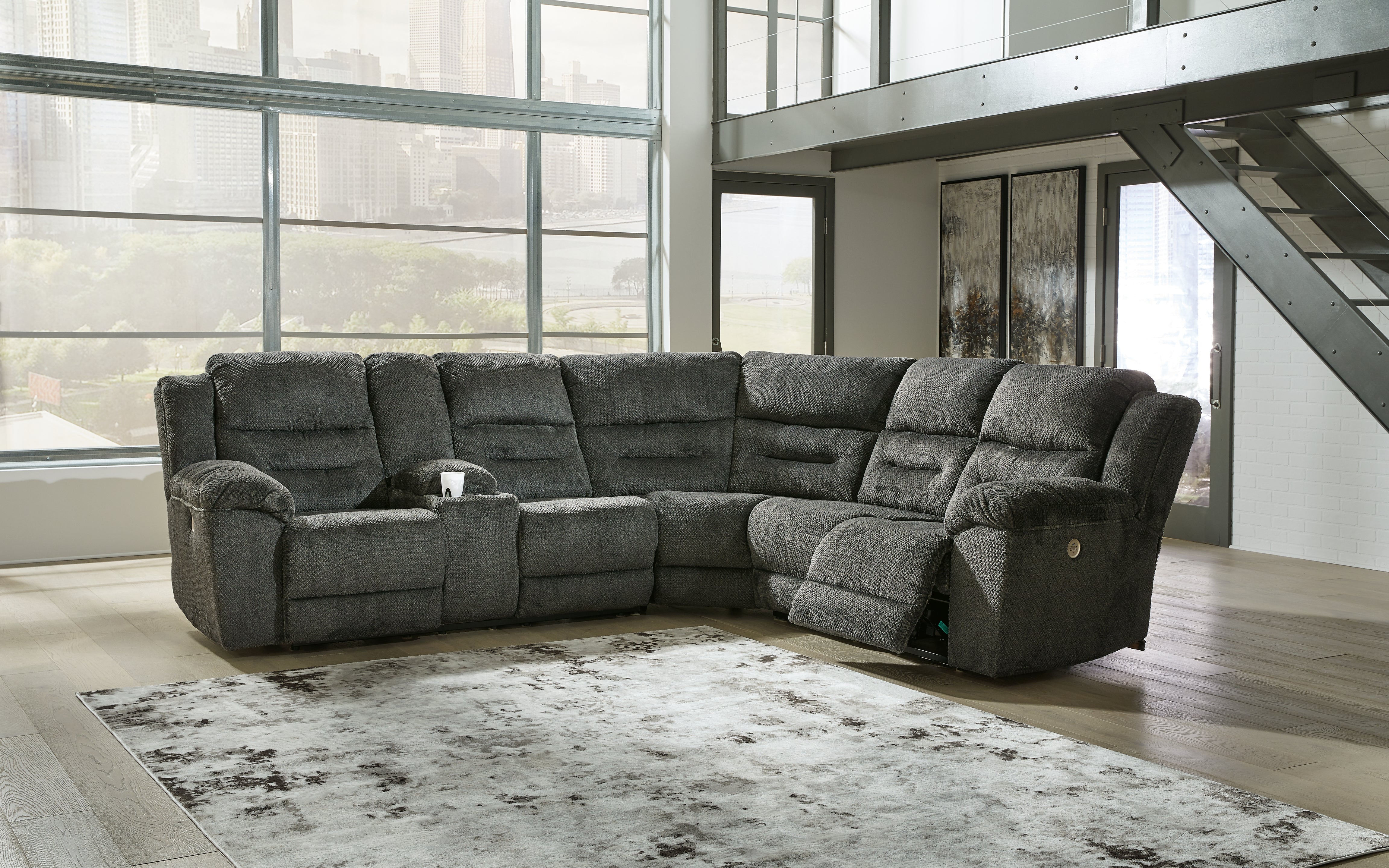 Floridian Furniture - Ashley Furniture - Nettington Sectional - 3-Piece Power Reclining Sectional / Smoke - 44101S1