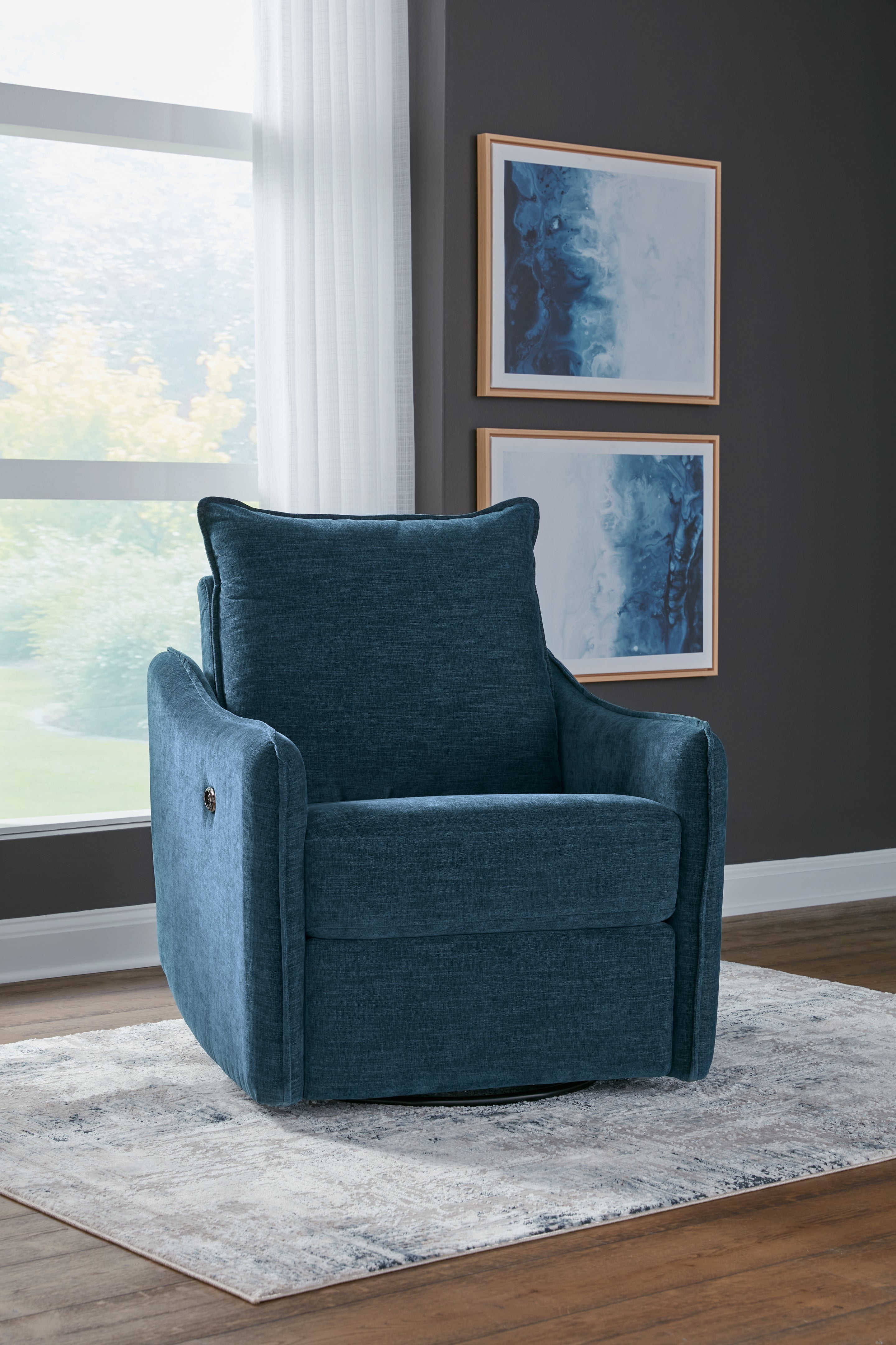 Floridian Furniture - Ashley Furniture - McBurg Living Room - Swivel Power Recliner / Navy - 4480128