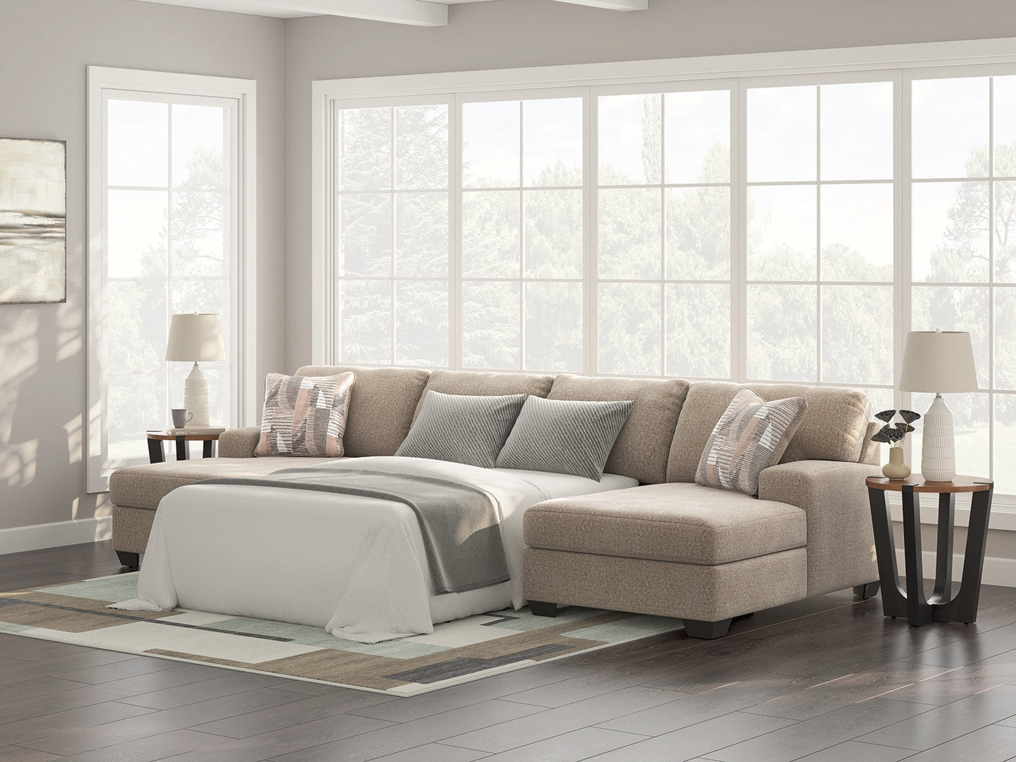 Floridian Furniture - Ashley Furniture - Newellen Sectional - RAF 3-Piece Sectional with Double Chaise / Hemp - 48404S7