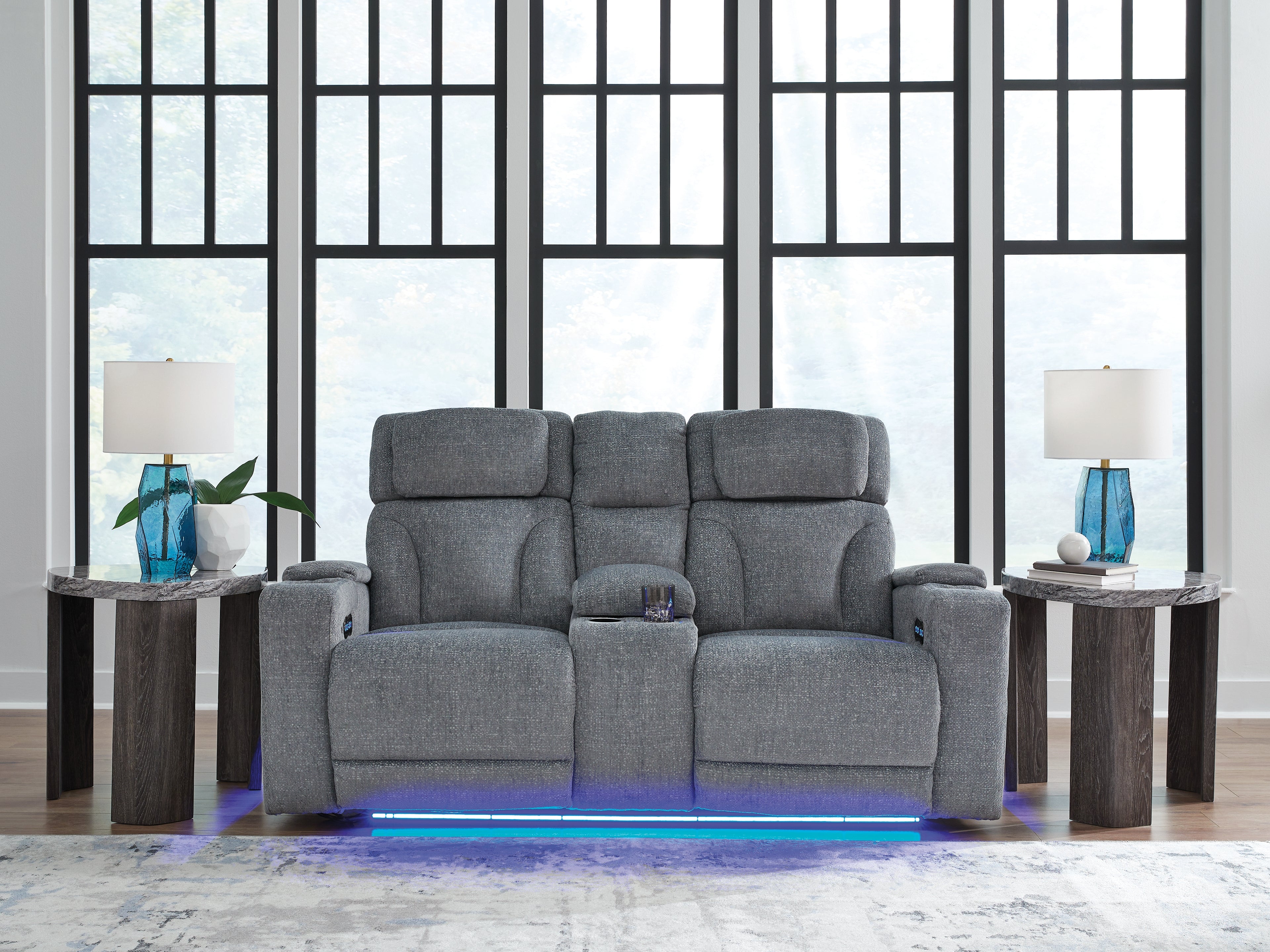 Floridian Furniture - Ashley Furniture - Studio Cave Living Room - PWR REC Loveseat/CON/ADJ HDRST / Steel - PC4980218