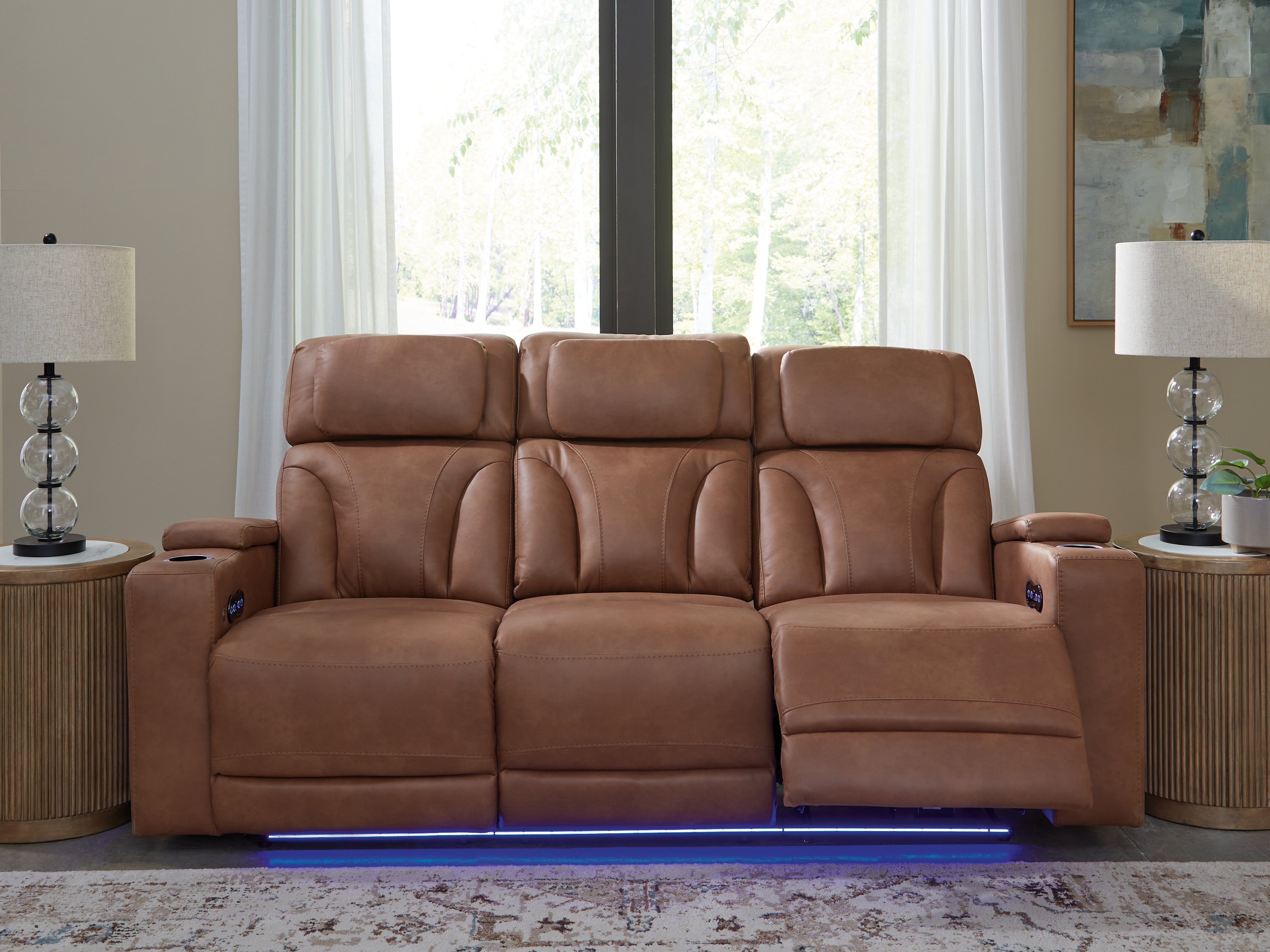 Floridian Furniture - Ashley Furniture - Clean-Slate Living Room - PWR REC Sofa with ADJ Headrest / Caramel - PC5010115