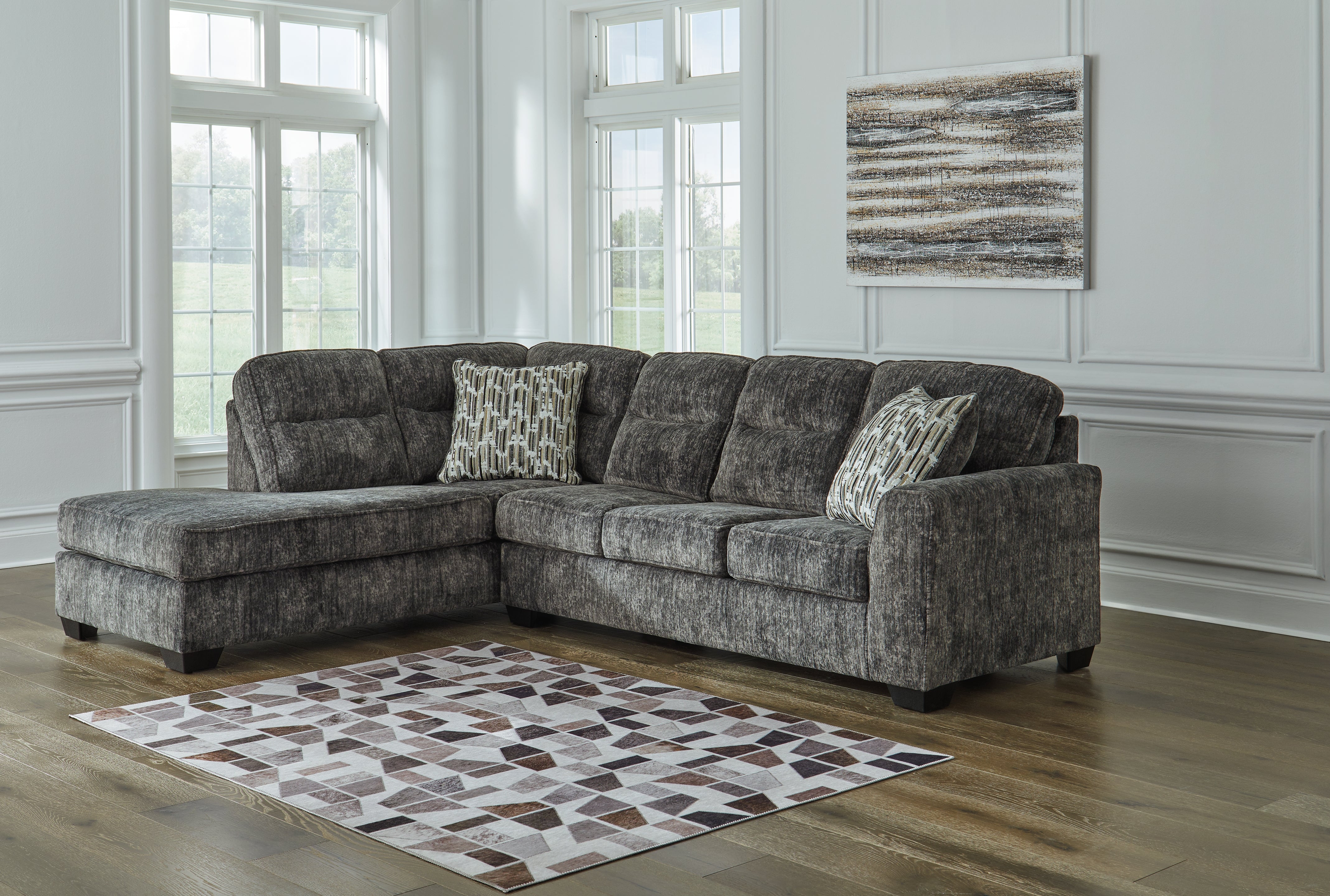 Floridian Furniture - Ashley Furniture - Lonoke Sectional - RAF 2-Piece Sectional with Chaise / Gunmetal - 50504S1