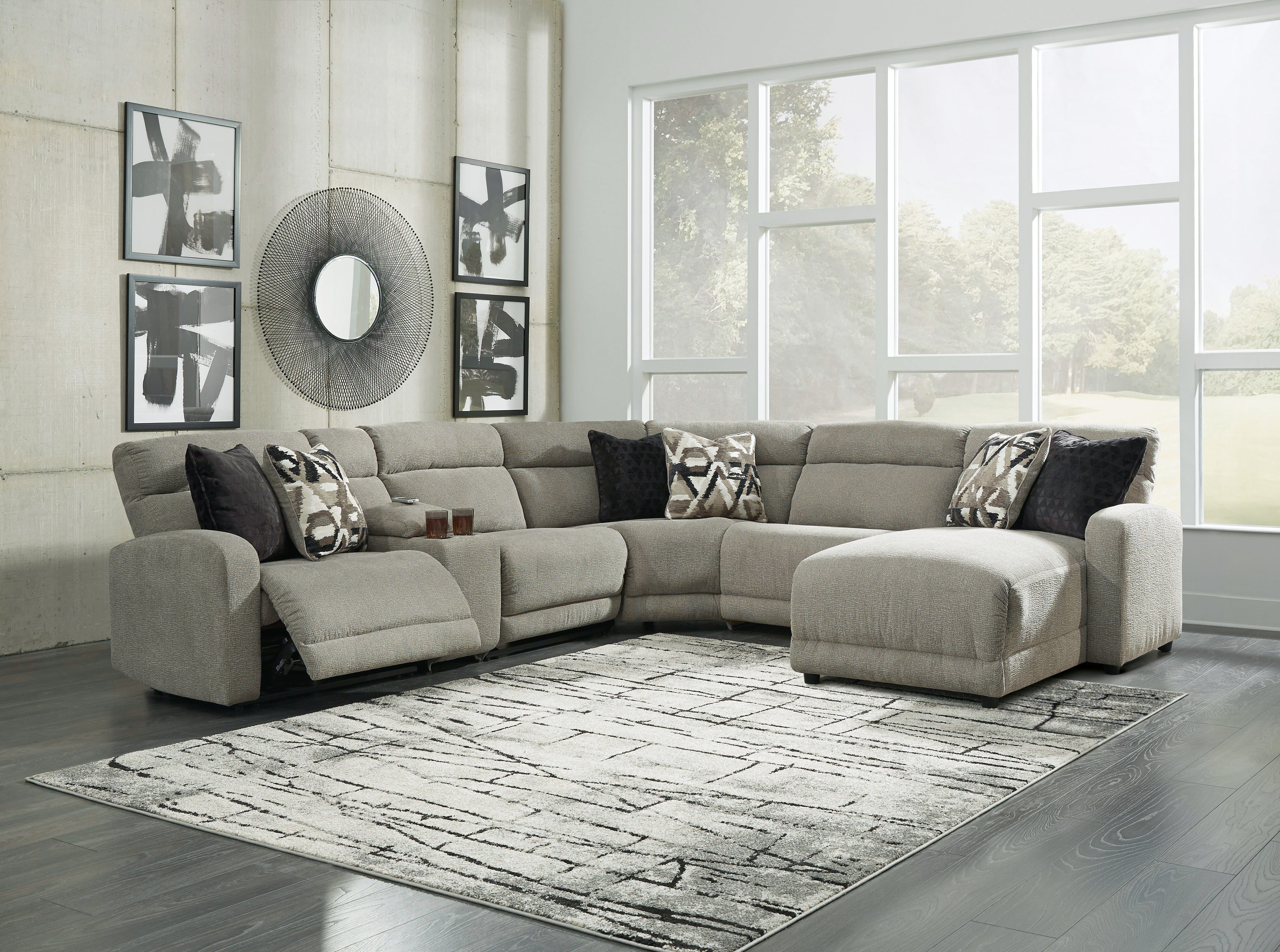 Floridian Furniture - Ashley Furniture - Colleyville Sectional - 6-Piece Power Reclining Sectional with Chaise / Stone - 54405S12