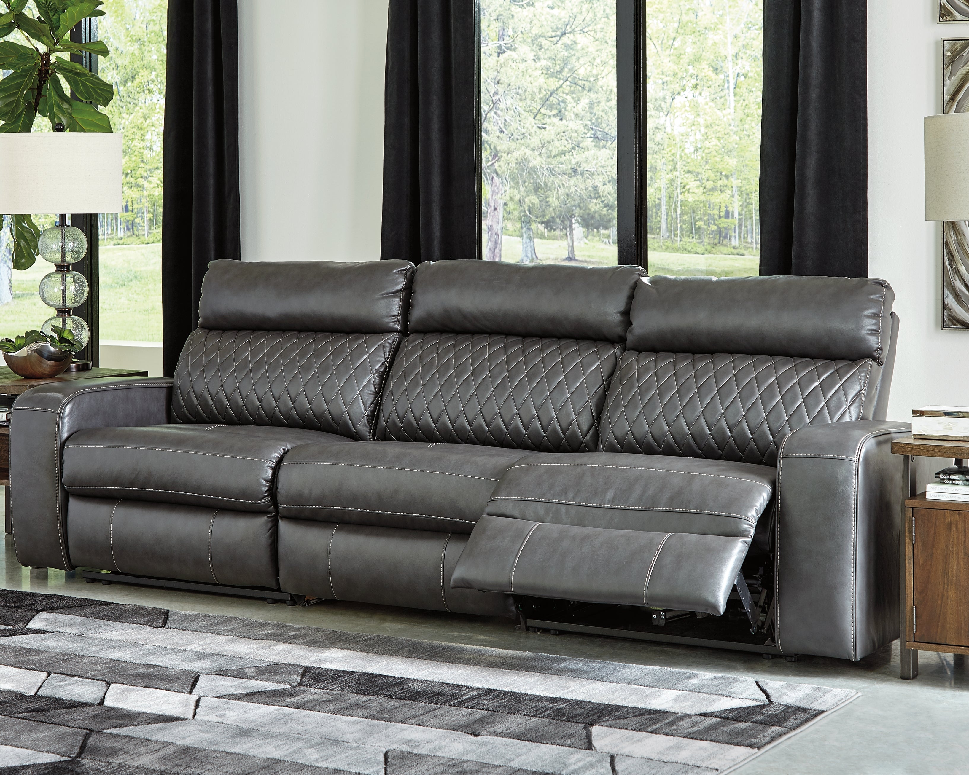 Floridian Furniture - Ashley Furniture - Samperstone Sectional - 3-Piece Power Reclining Sectional Sofa / Gray - 55203S4