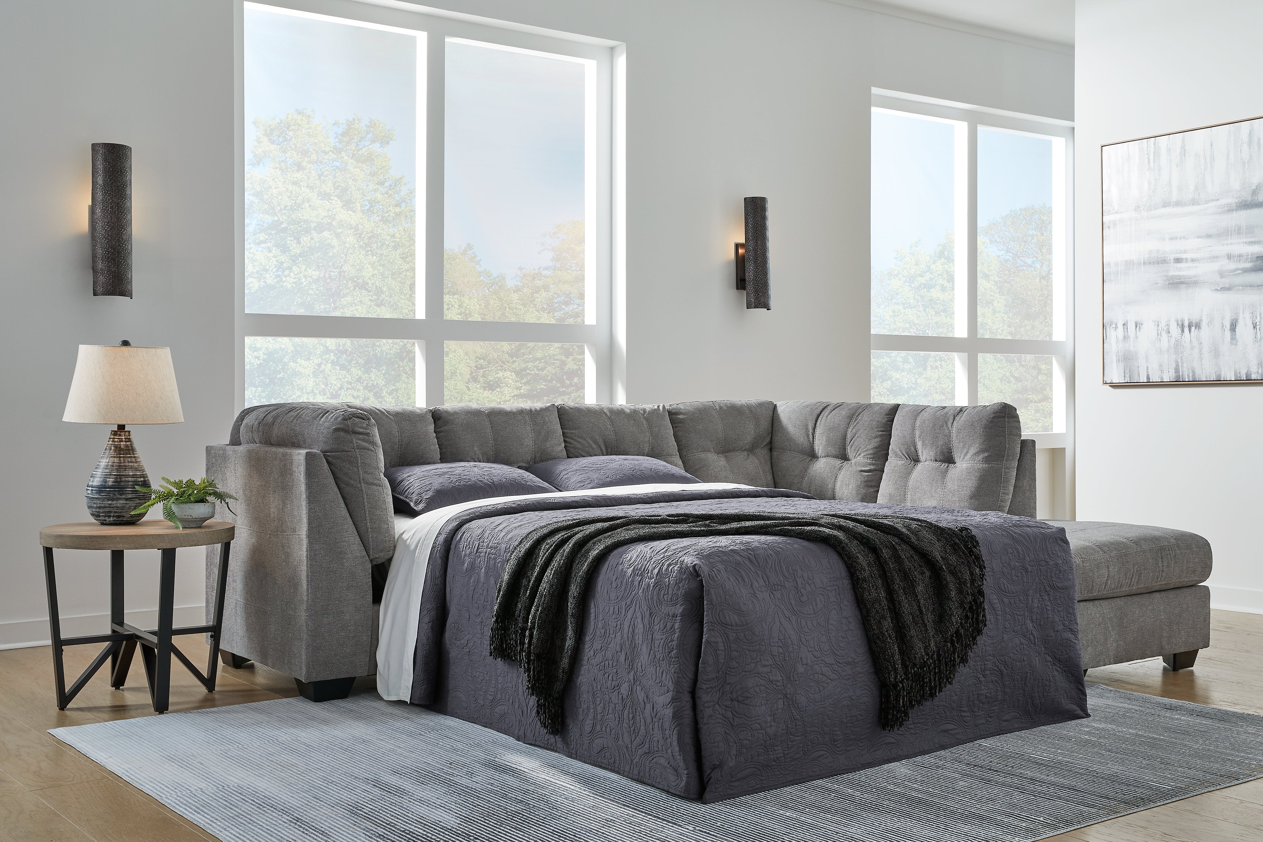 Floridian Furniture - Ashley Furniture - Marleton Sectional - 2-Piece Sleeper Sectional with Chaise / Gray - 55305S4