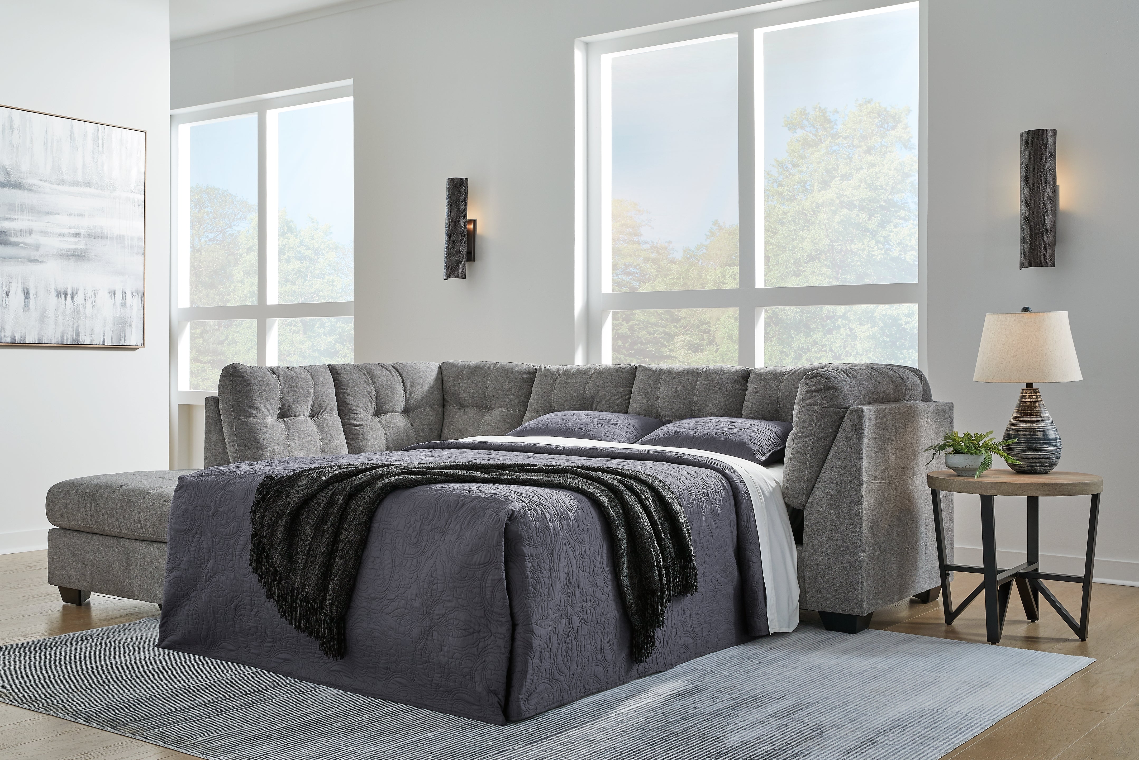 Floridian Furniture - Ashley Furniture - Marleton Sectional - RAF 2-Piece Sleeper Sectional with Chaise / Gray - 55305S3