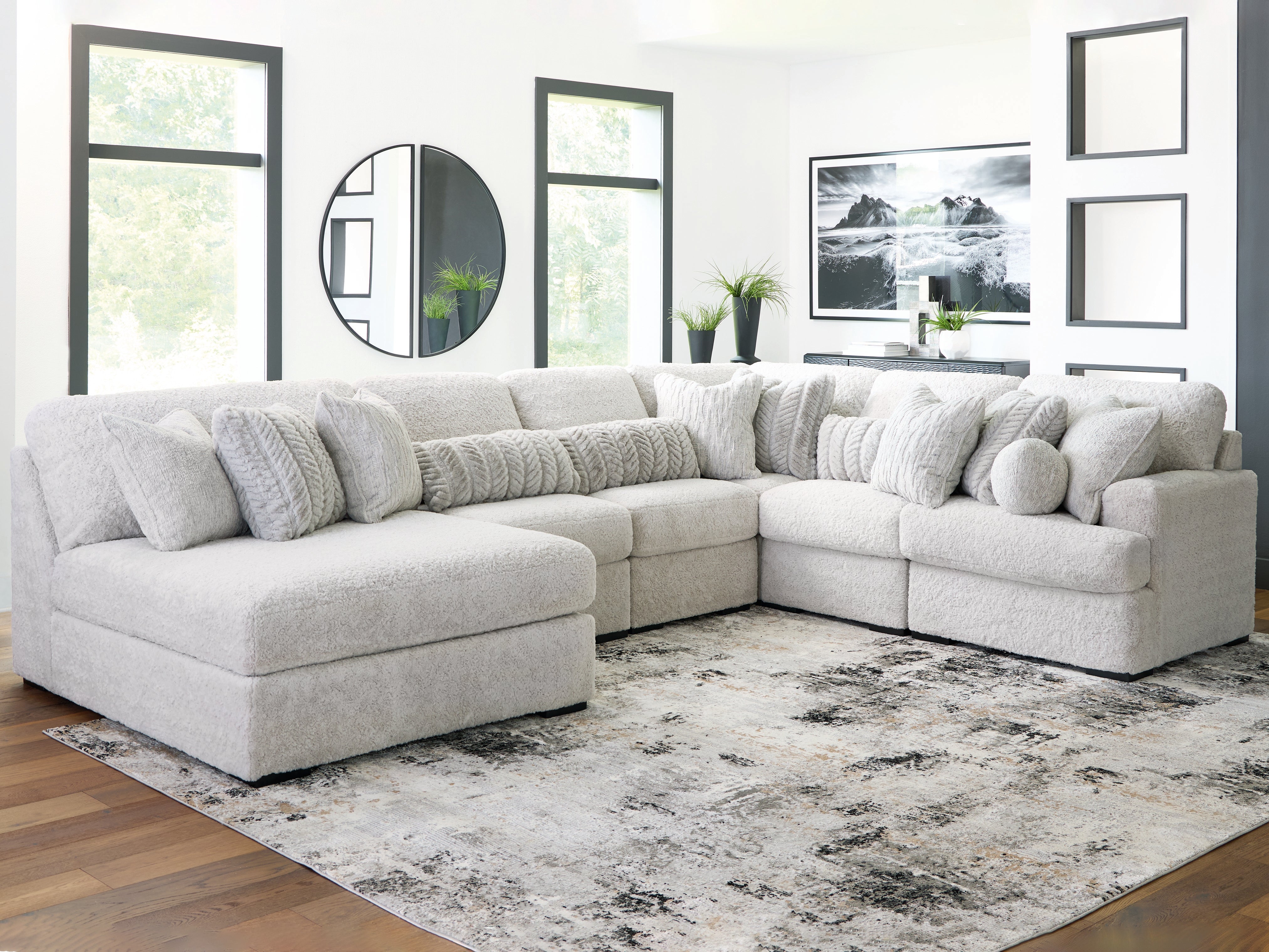 Floridian Furniture - Ashley Furniture - Cuddle Plush Sectional - 6-Piece Sectional with Chaise / Arctic - PC59106S8