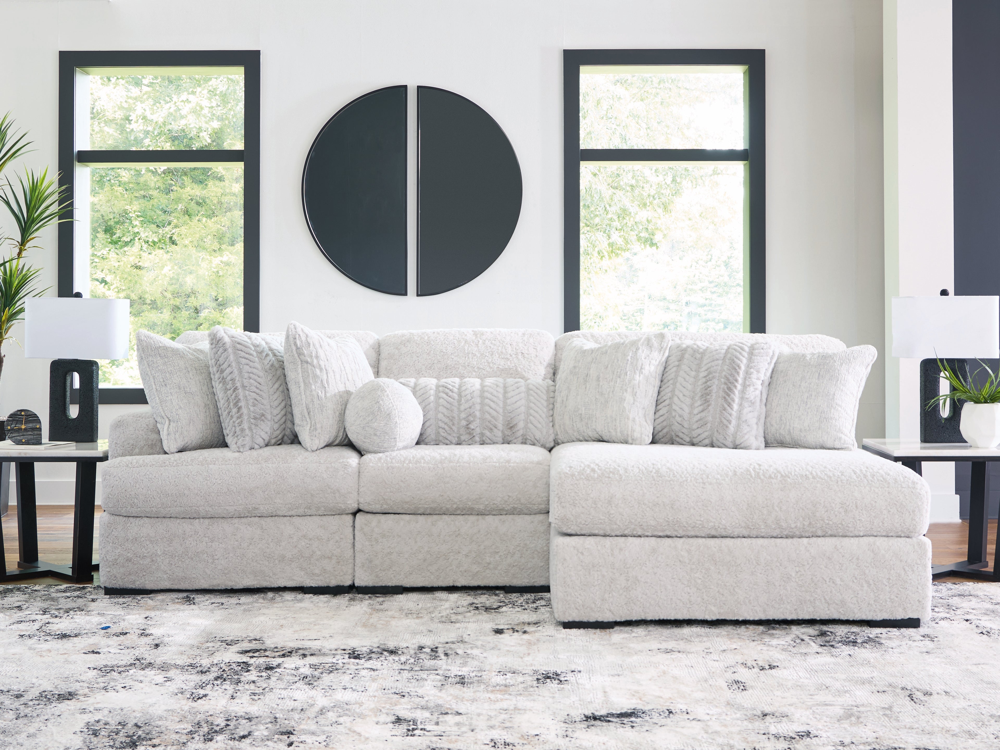 Floridian Furniture - Ashley Furniture - Cuddle Plush Sectional - RAF 3-Piece Sectional with Chaise / Arctic - PC59106S1