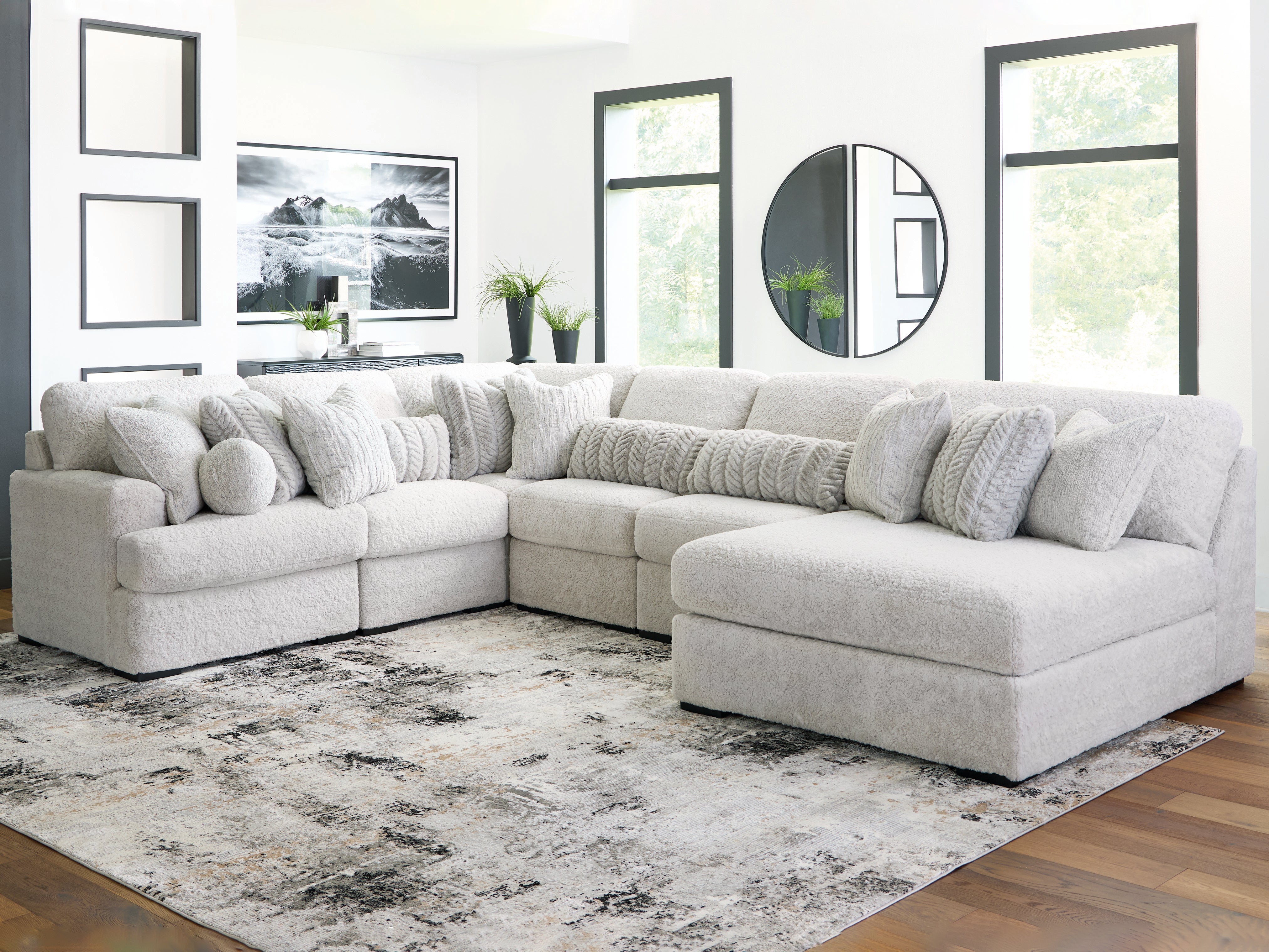 Floridian Furniture - Ashley Furniture - Cuddle Plush Sectional - RAF 6-Piece Sectional with Chaise / Arctic - PC59106S3