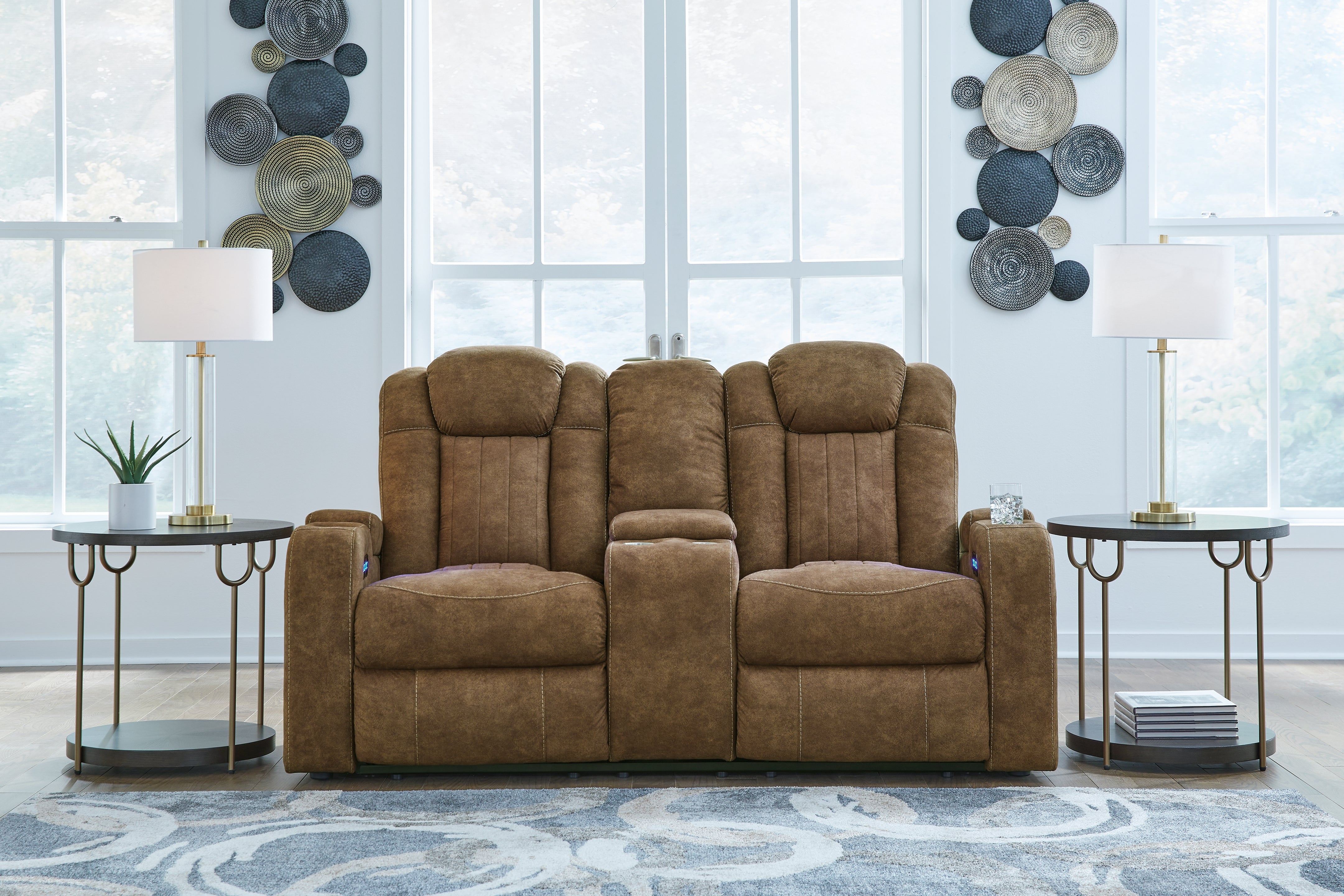 Floridian Furniture - Ashley Furniture - Wolfridge Living Room - PWR REC Loveseat/CON/ADJ HDRST / Brindle - 6070318