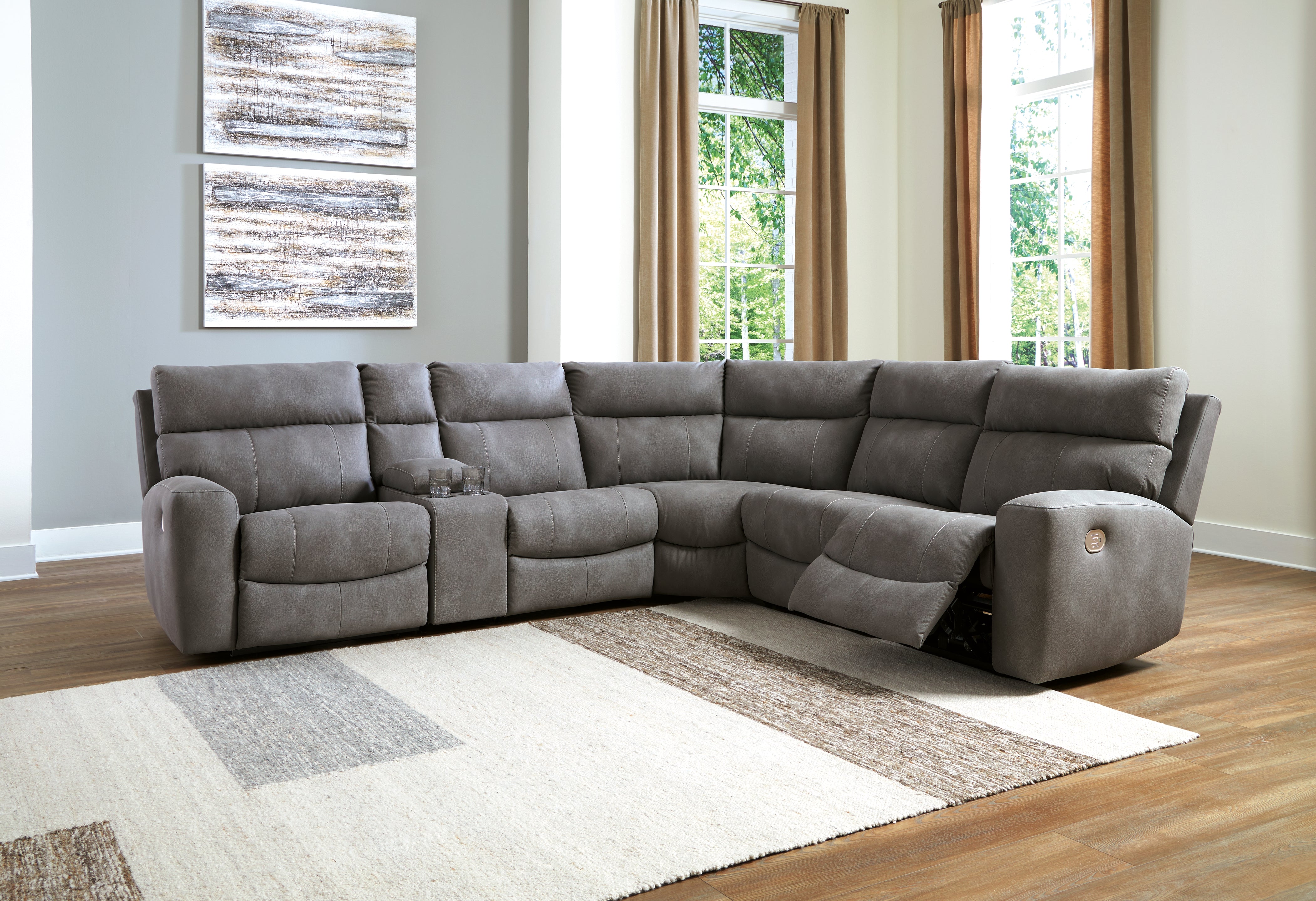 Floridian Furniture - Ashley Furniture - Next-Gen DuraPella Sectional - 6-Piece Power Reclining Sectional / Slate - 61003S7