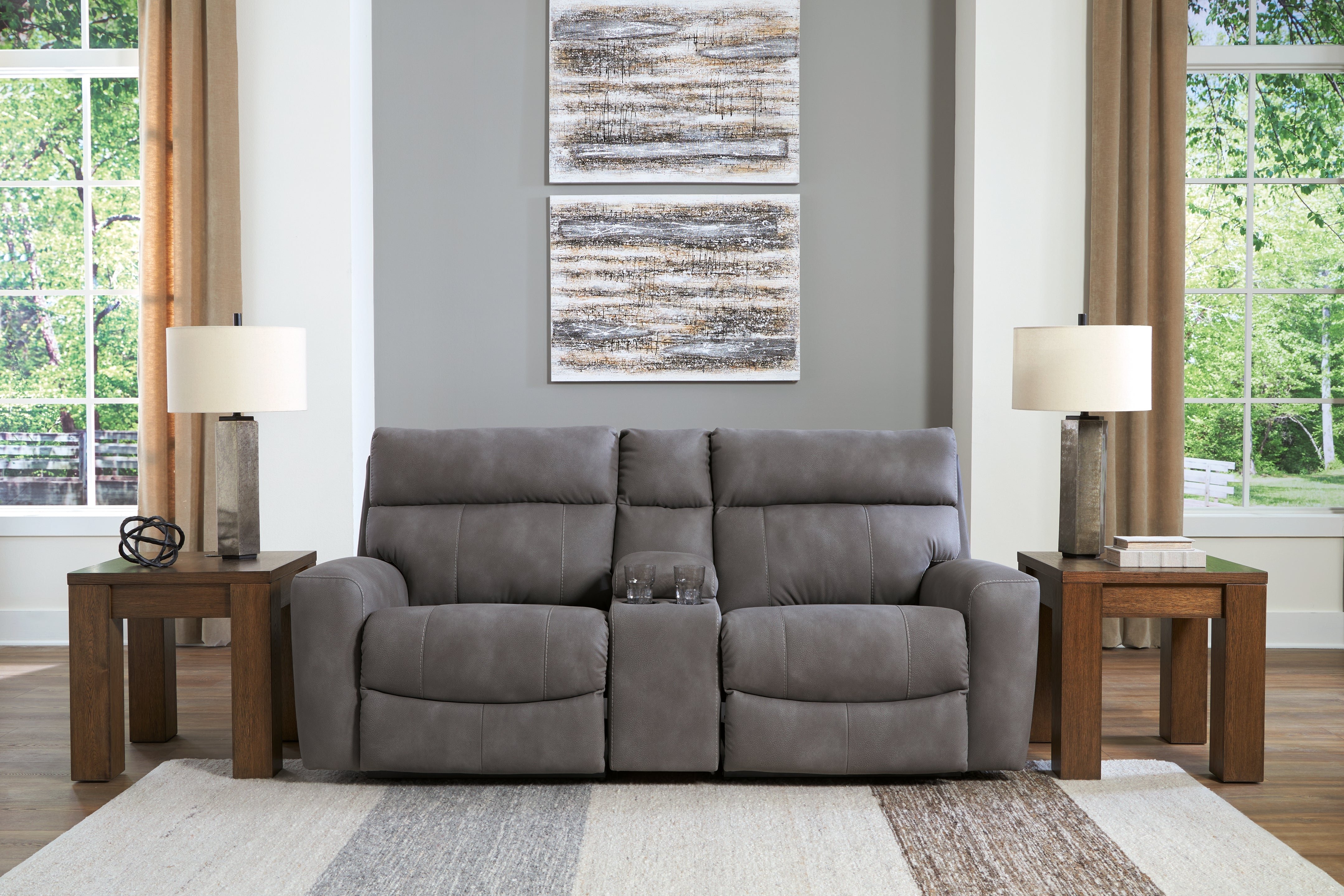 Floridian Furniture - Ashley Furniture - Next-Gen DuraPella Sectional - 3-Piece Power Reclining Sectional Loveseat with Console / Slate - 61003S3