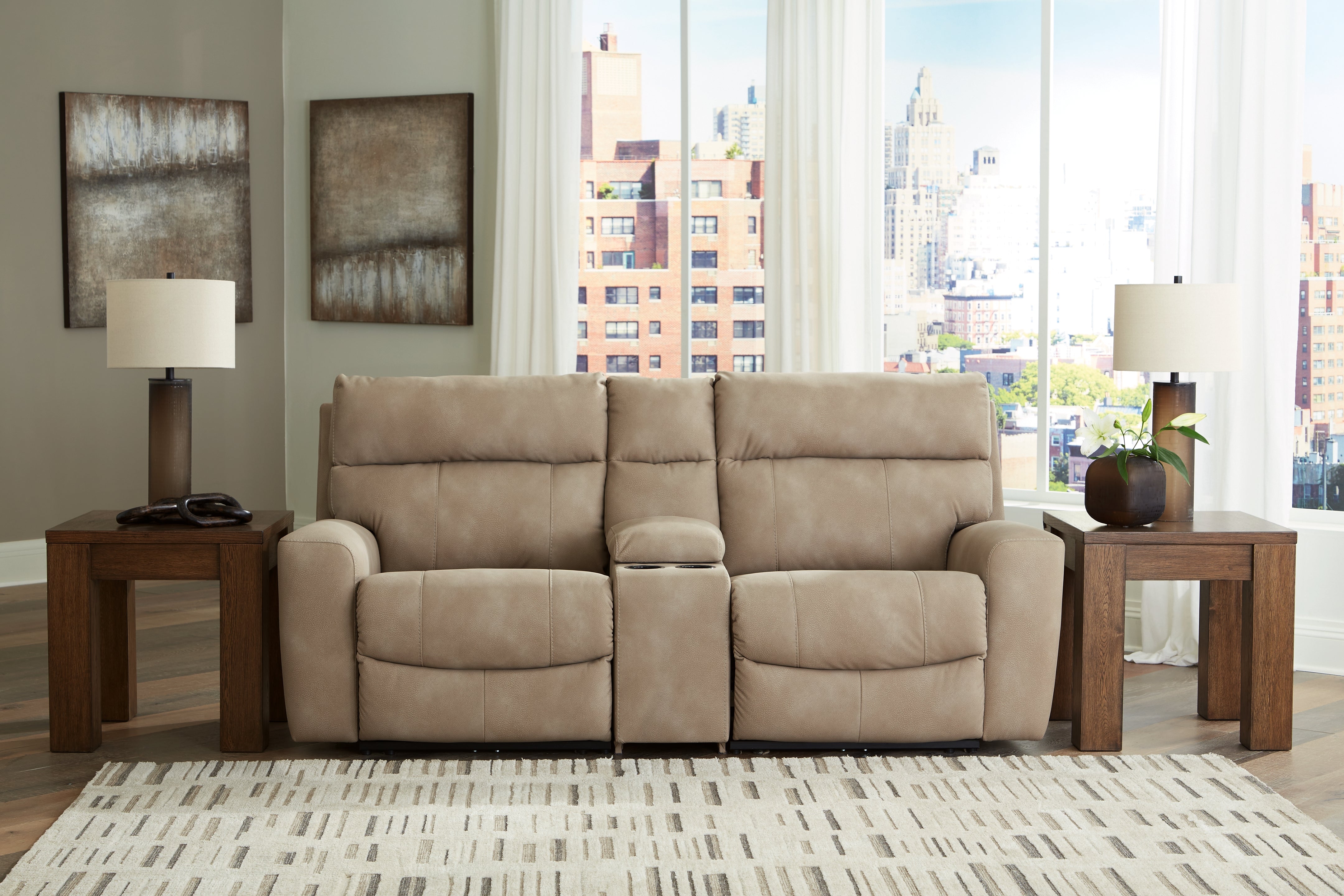 Floridian Furniture - Ashley Furniture - Next-Gen DuraPella Sectional - 3-Piece Power Reclining Sectional Loveseat with Console / Sand - 61004S3