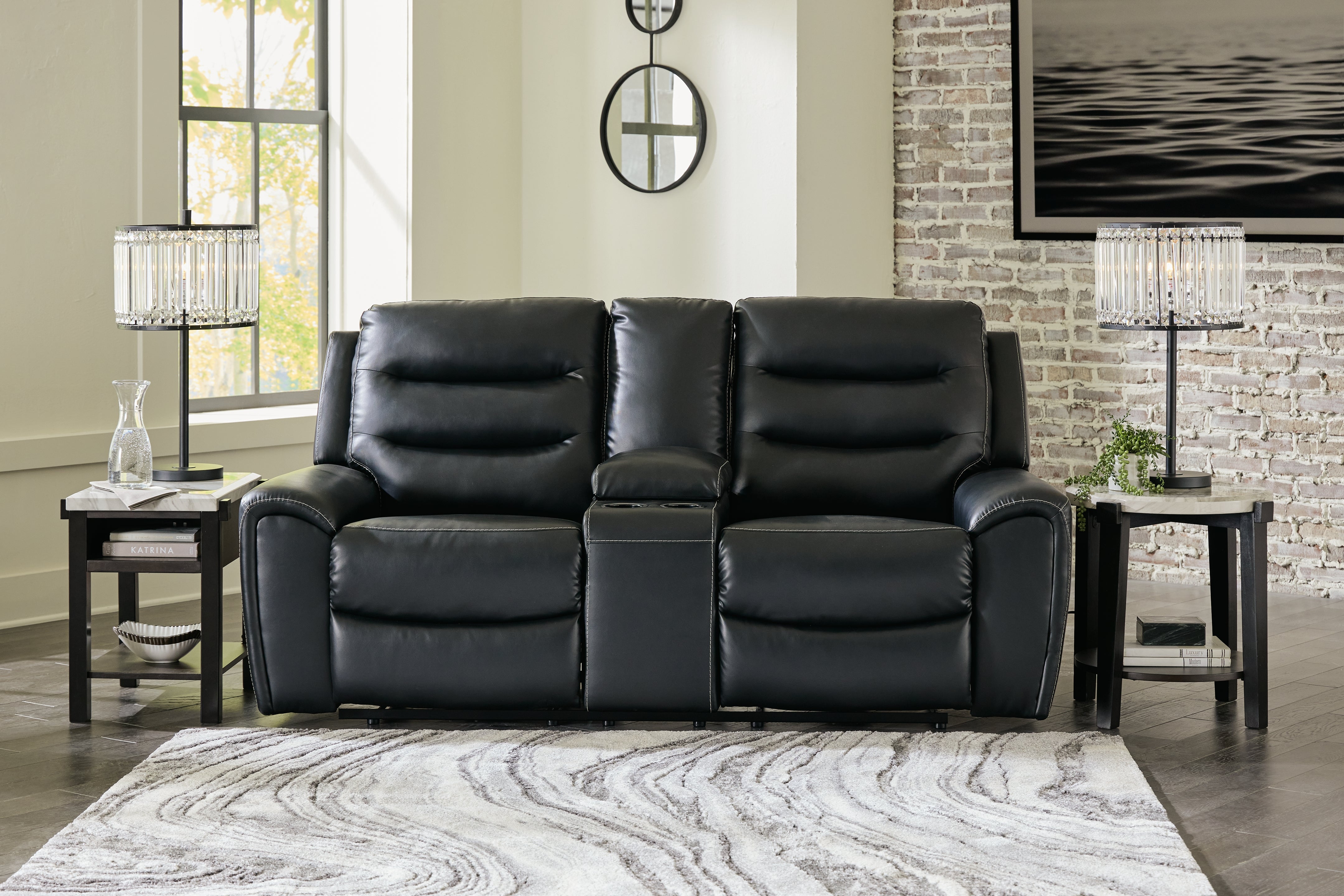 Floridian Furniture - Ashley Furniture - Warlin Living Room - PWR REC Loveseat/CON/ADJ HDRST / Black - 6110518