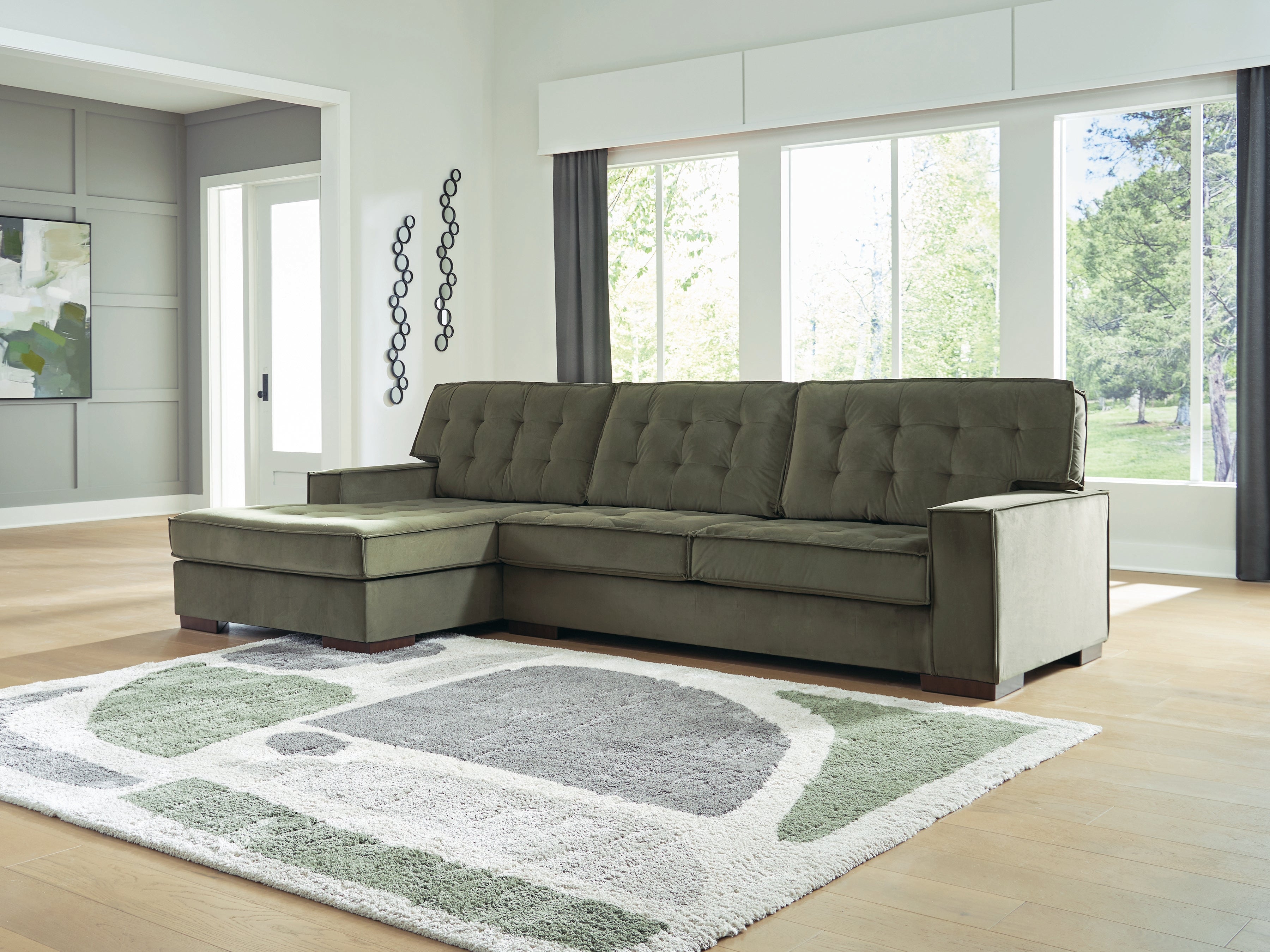 Floridian Furniture - Ashley Furniture - Caspian-Town Sectional - RAF 2-Piece Sectional with Chaise / Olive - PC61702S1
