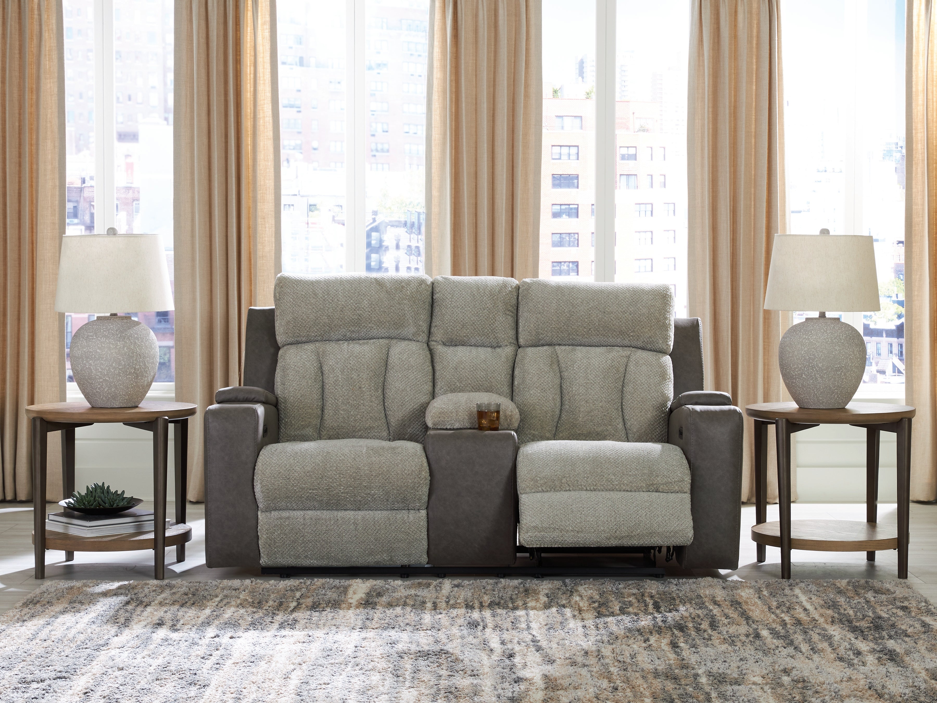 Floridian Furniture - Ashley Furniture - WhipLash Living Room - PWR REC Loveseat/CON/ADJ HDRST / Sisal - PC6320418