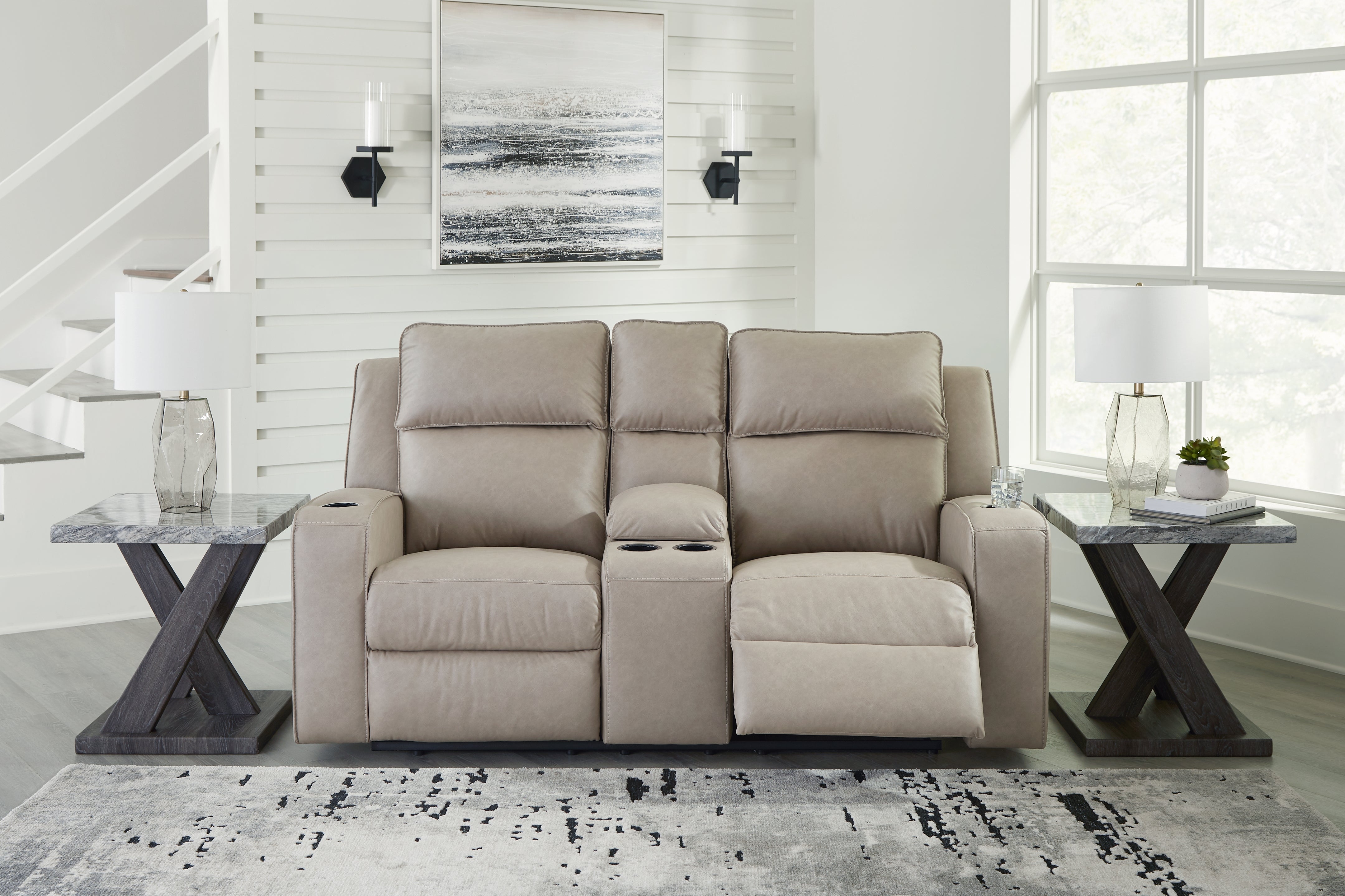 Floridian Furniture - Ashley Furniture - Lavenhorne Living Room - DBL Rec Loveseat w/Console / Pebble - 6330794