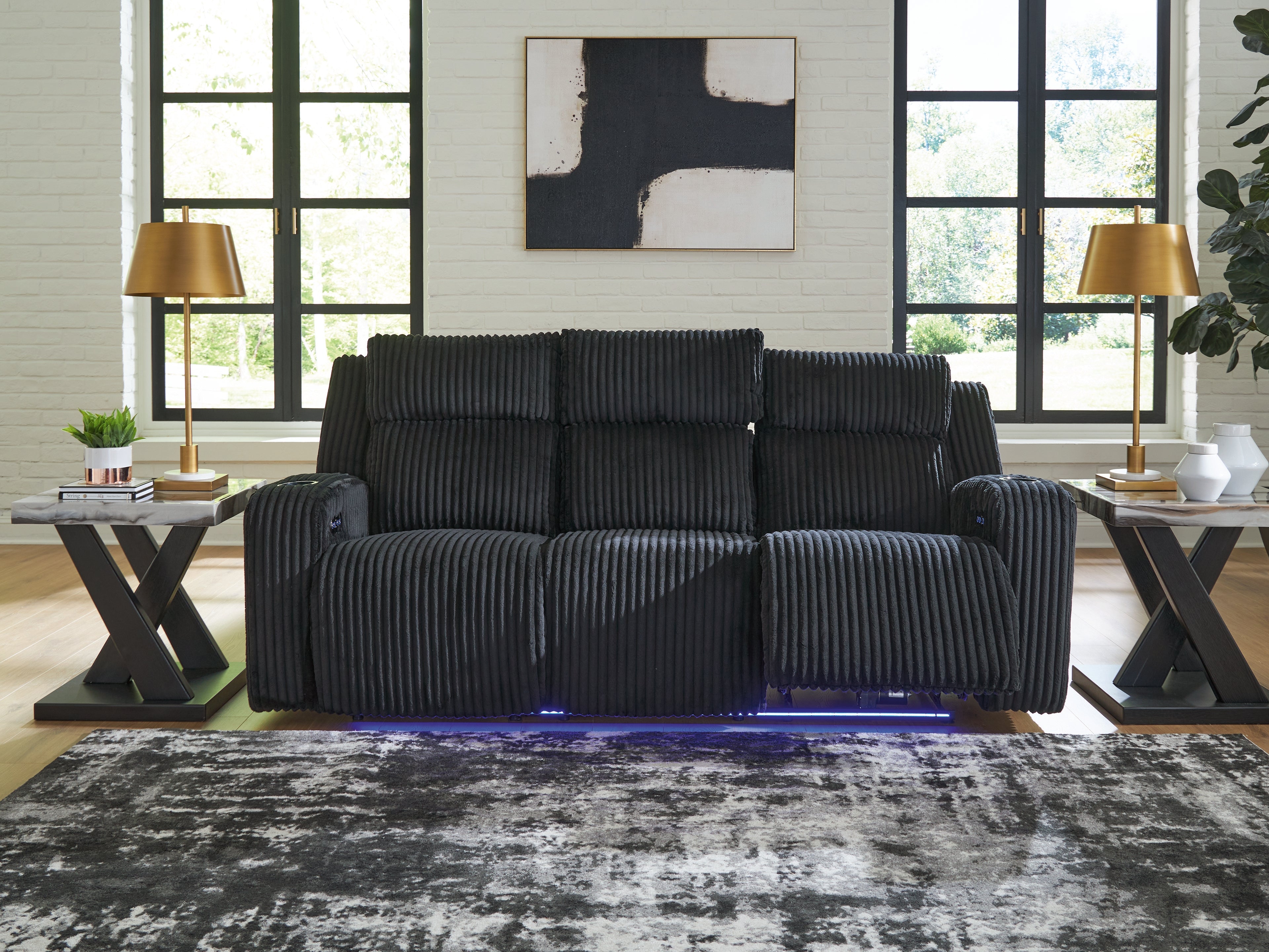Floridian Furniture - Ashley Furniture - Forest Lake Living Room - PWR REC Sofa with ADJ Headrest / Black - PC6420215