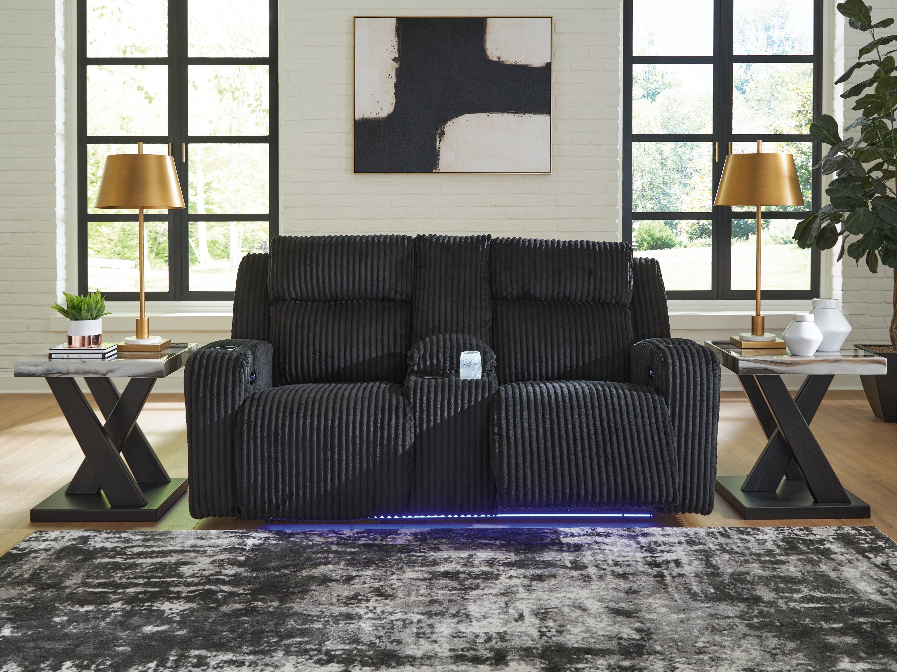 Floridian Furniture - Ashley Furniture - Forest Lake Living Room - PWR REC Loveseat/CON/ADJ HDRST / Black - PC6420218