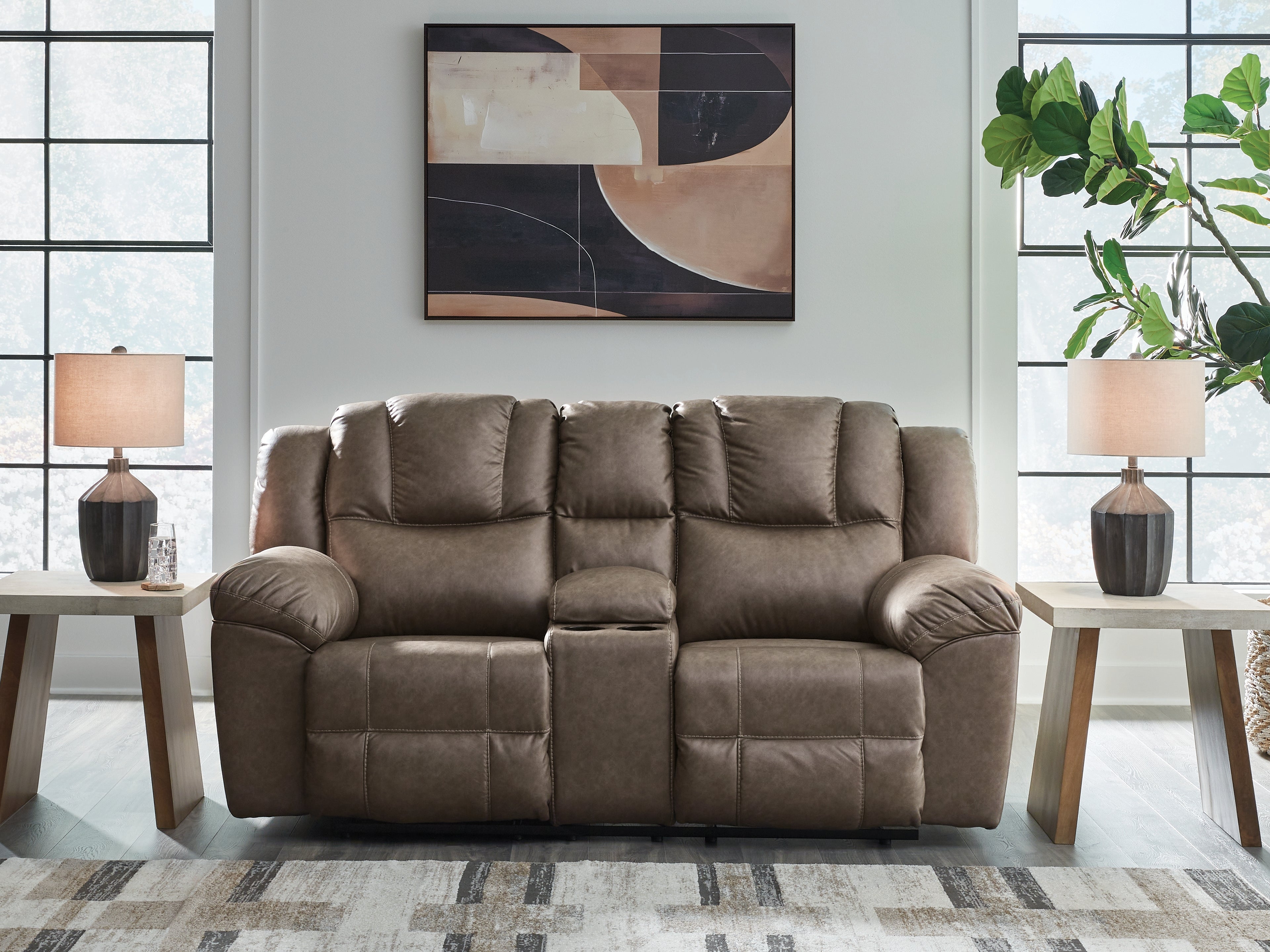 Floridian Furniture - Ashley Furniture - Lowilla Living Room - DBL Rec Loveseat w/Console / Driftwood - PC6450694