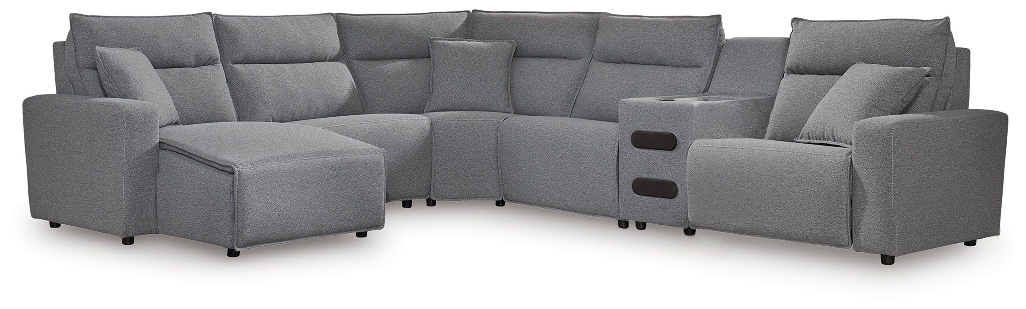 Floridian Furniture - Ashley Furniture - ModMax II Sectional - 6-Piece Reclining Sectional with Chaise and Audio Console / Salt and Pepper - 65906S29