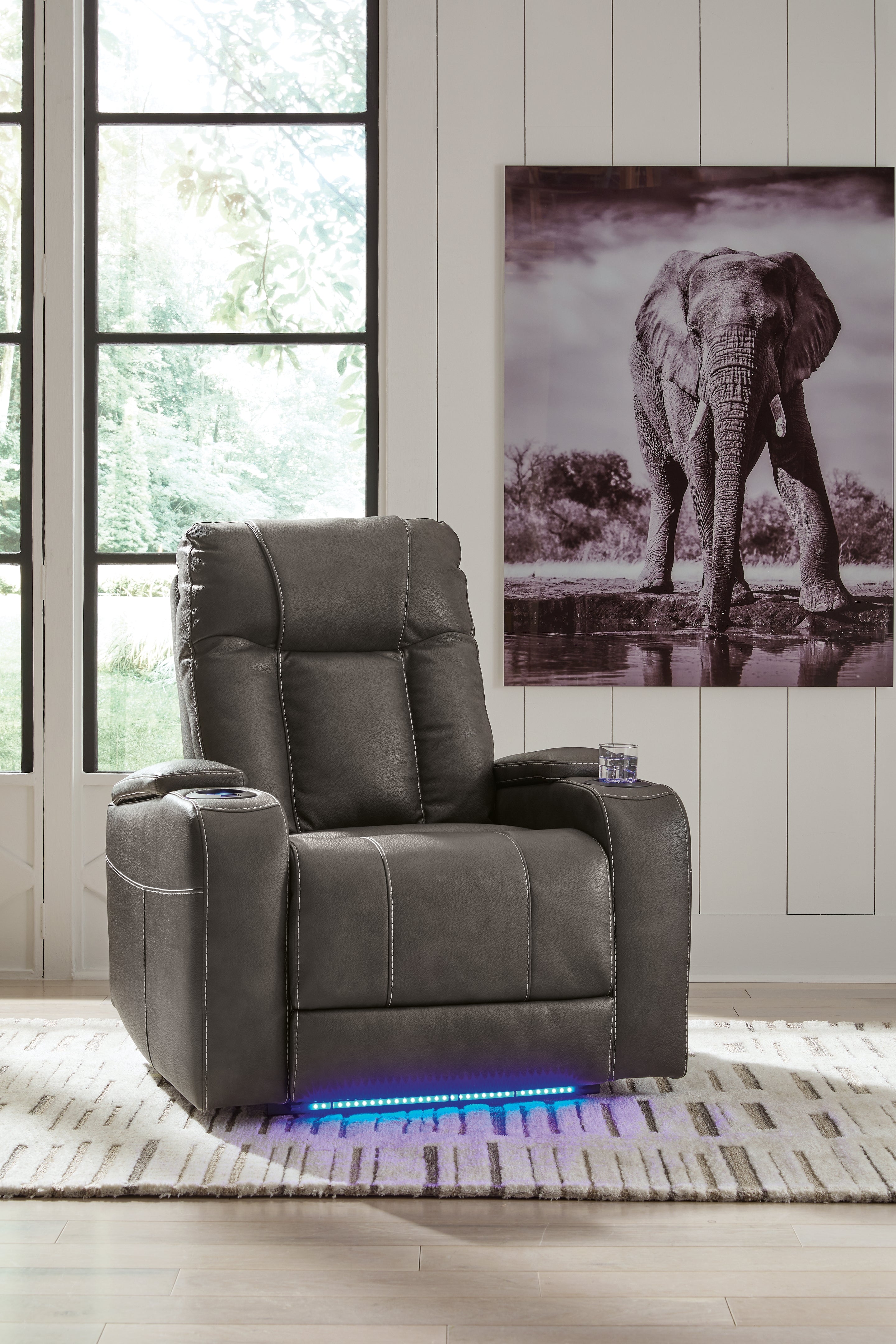 Floridian Furniture - Ashley Furniture - Feazada Living Room - PWR Recliner/ADJ Headrest / Shadow - 6620513
