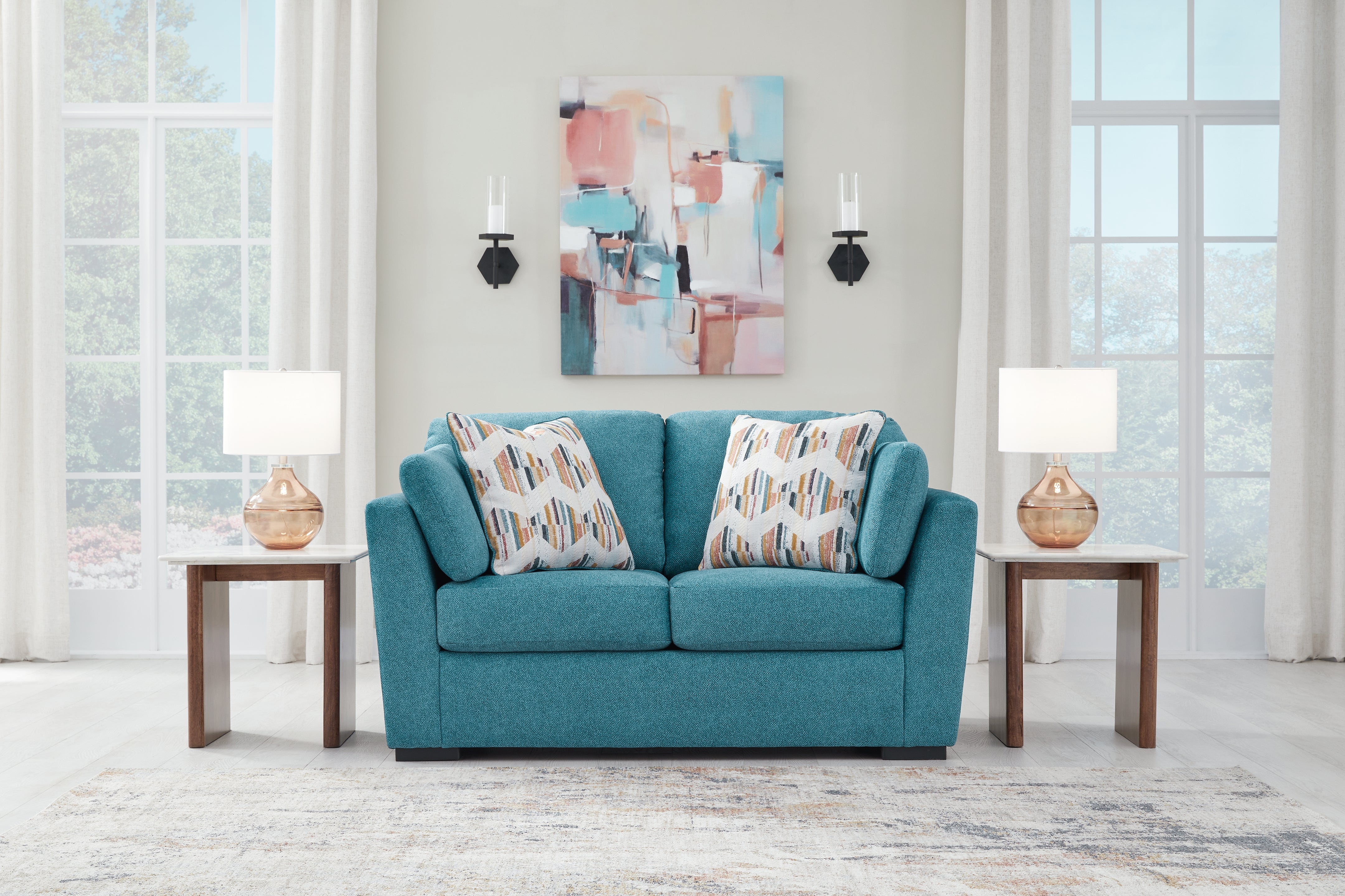Floridian Furniture - Ashley Furniture - Keerwick Living Room - Loveseat / Teal - 6750735