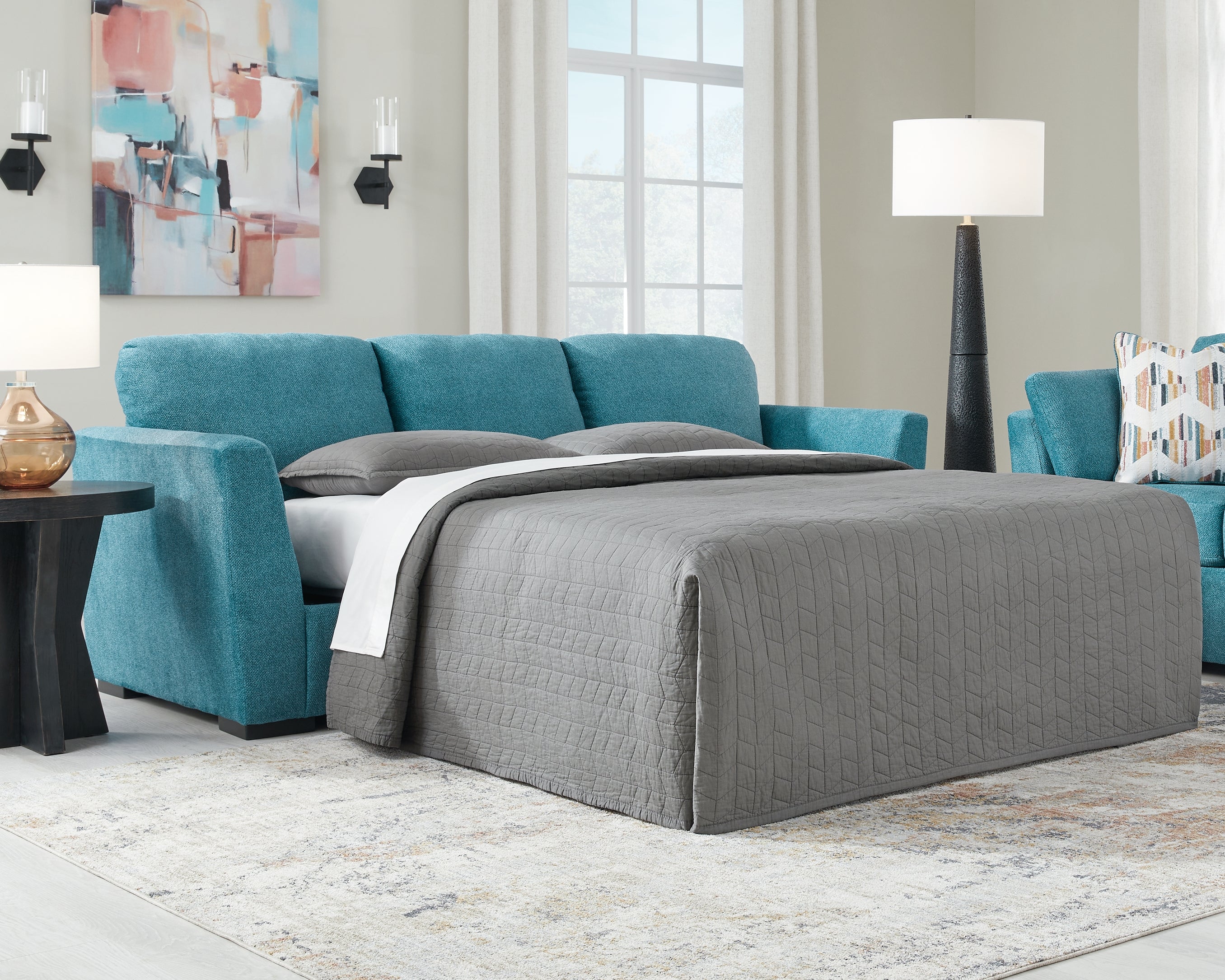 Floridian Furniture - Ashley Furniture - Keerwick Living Room - Queen Sofa Sleeper / Teal - 6750739