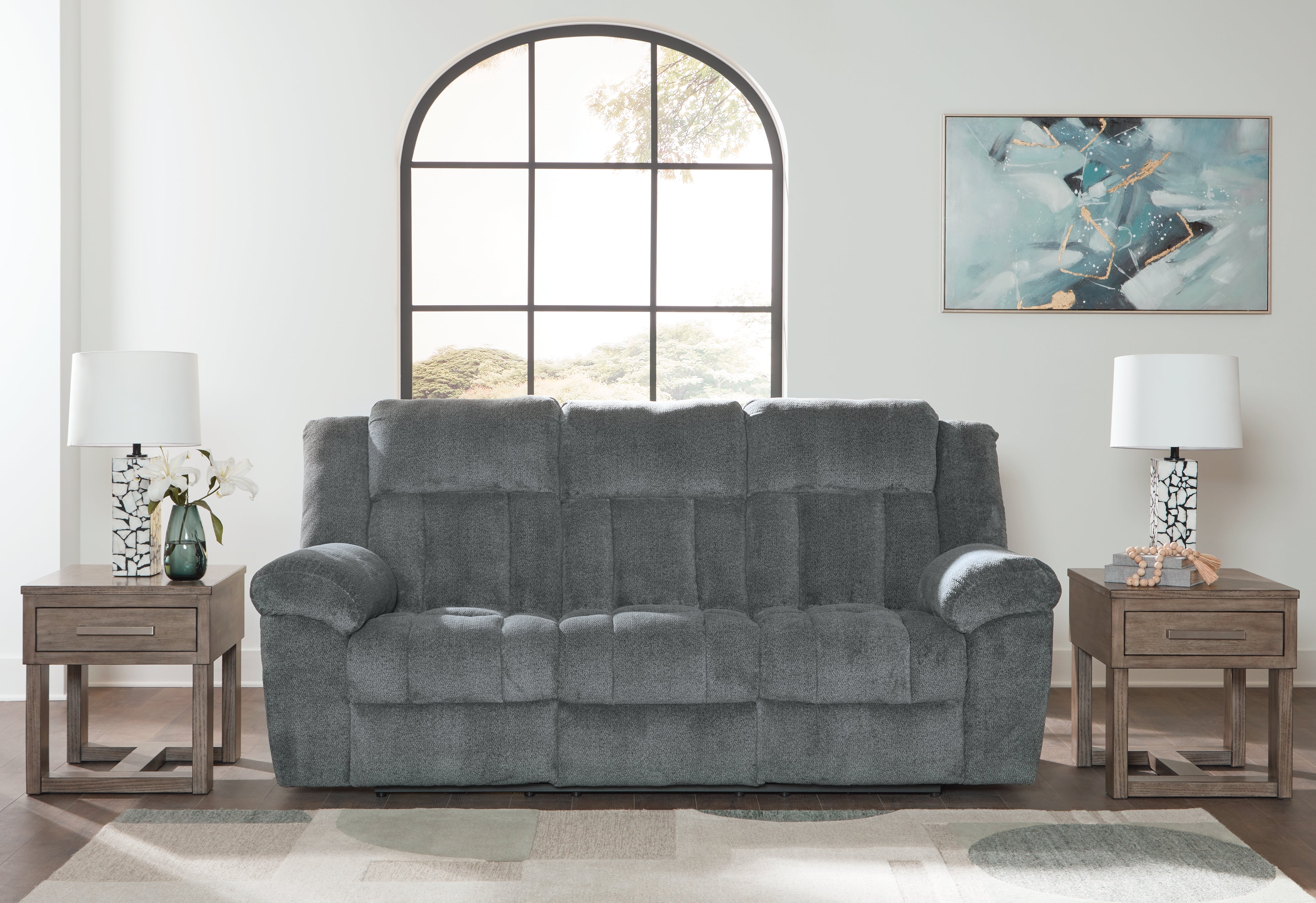 Floridian Furniture - Ashley Furniture - Tip-Off Living Room - PWR REC Sofa with ADJ Headrest / Slate - 6930415