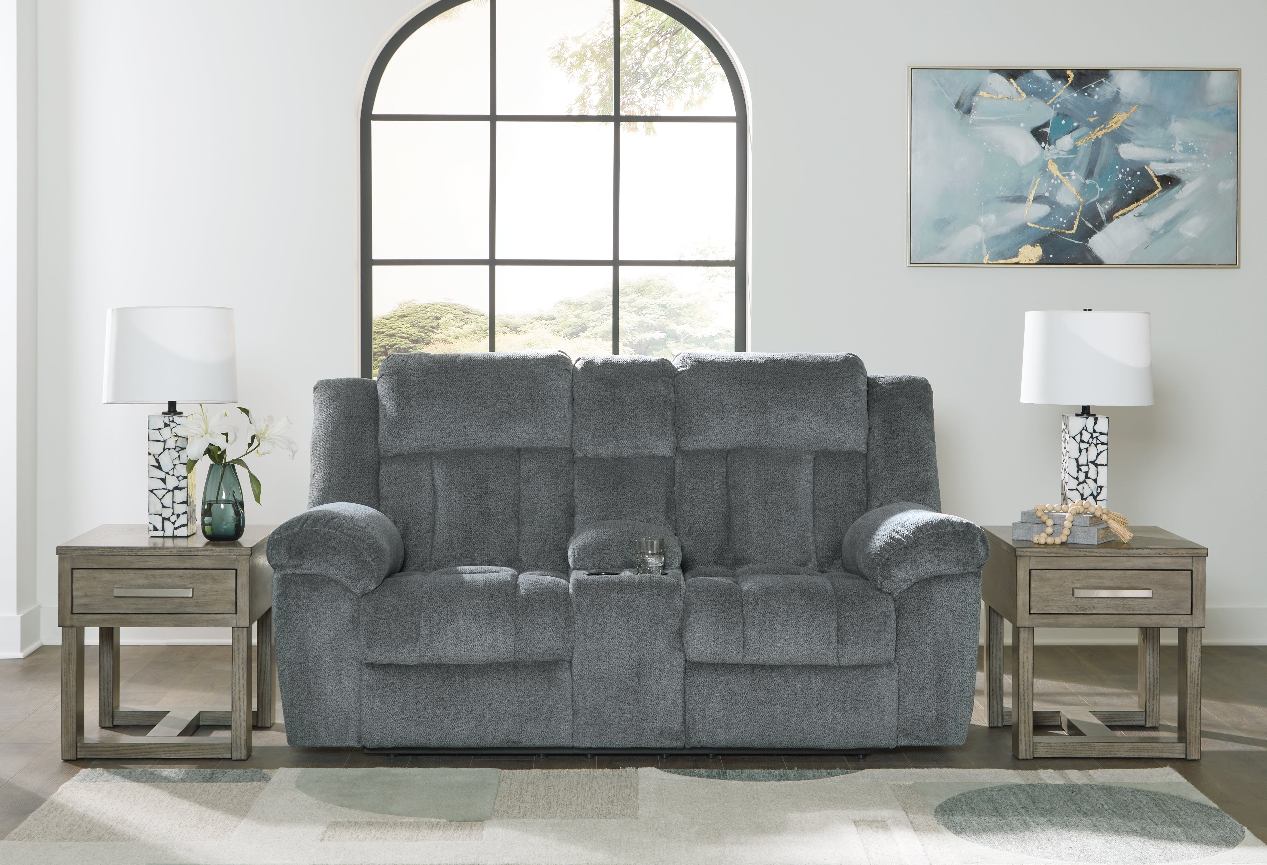 Floridian Furniture - Ashley Furniture - Tip-Off Living Room - PWR REC Loveseat/CON/ADJ HDRST / Slate - 6930418