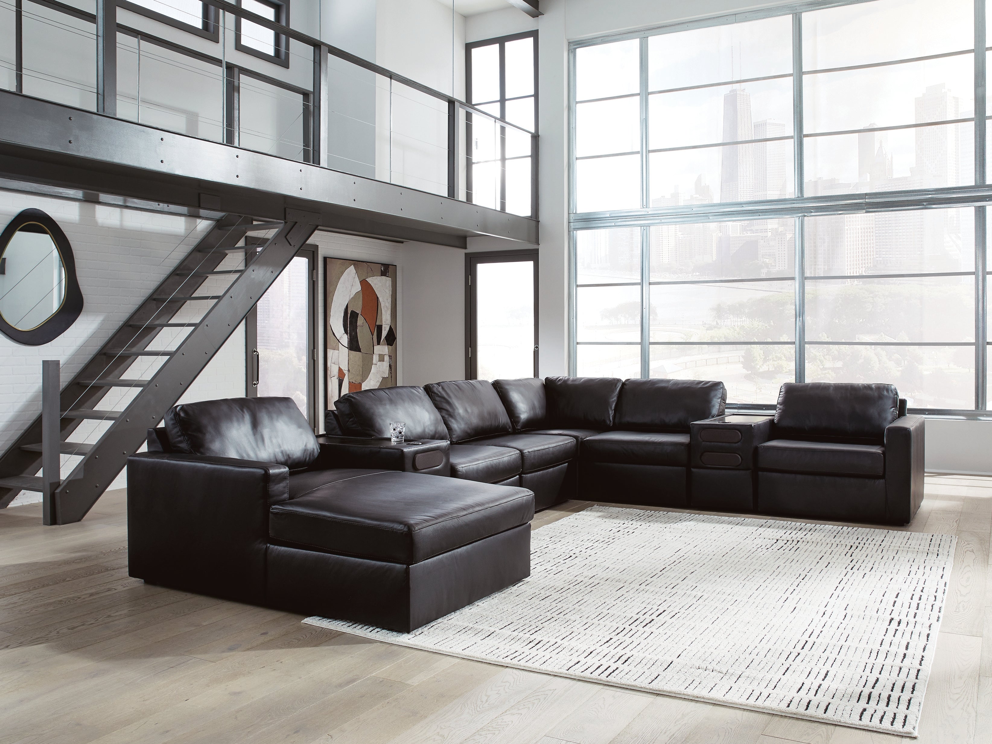 Floridian Furniture - Ashley Furniture - ModMax II Sectional - RAF 8-Piece Sectional with Chaise and Audio Consoles / Black - 74305S47