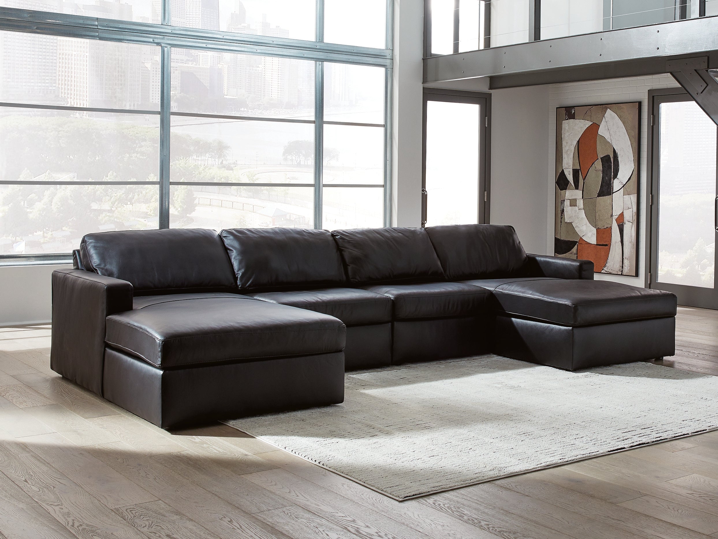 Floridian Furniture - Ashley Furniture - ModMax II Sectional - RAF 4-Piece Double Chaise Sectional / Black - 74305S19