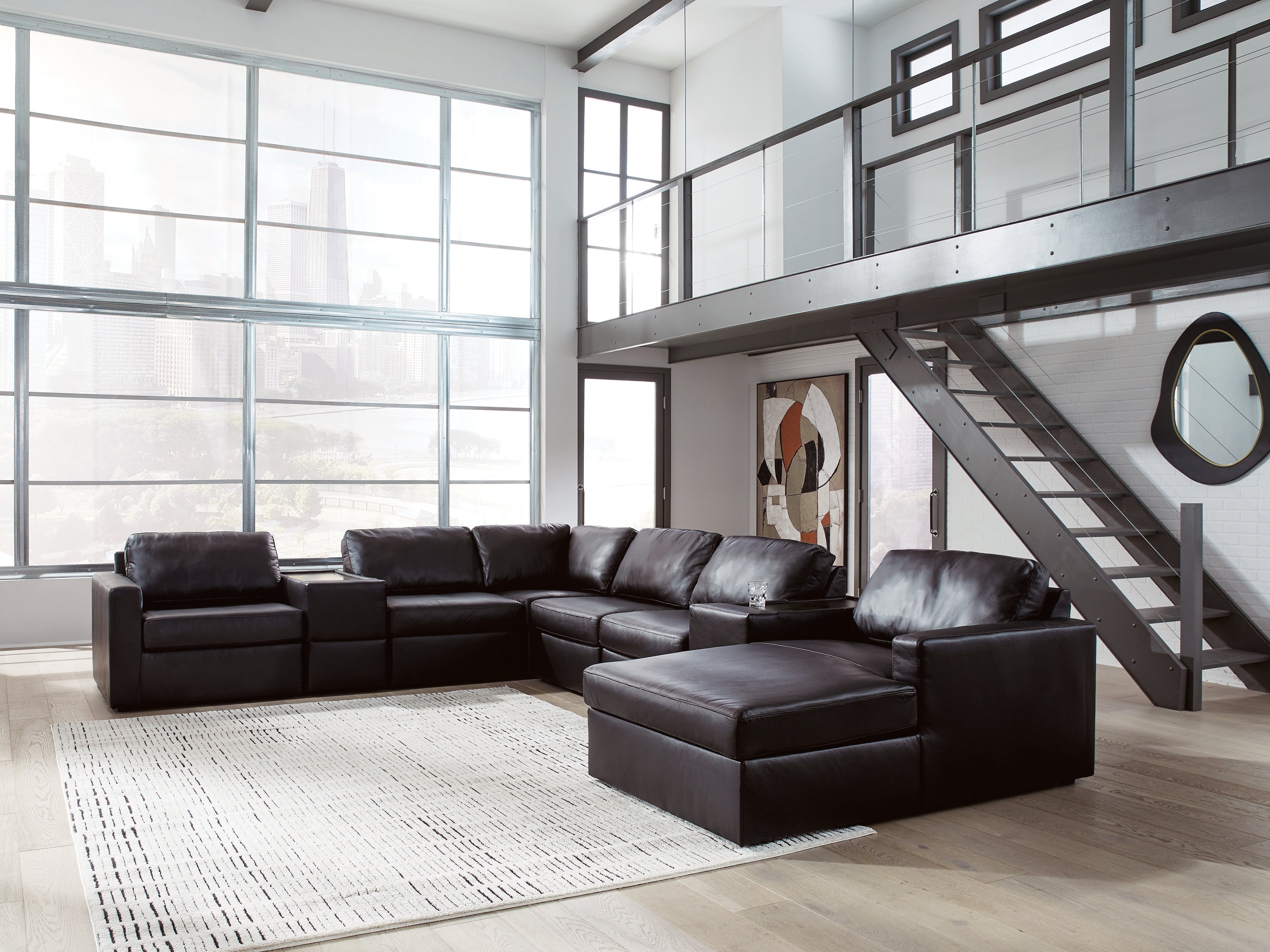 Floridian Furniture - Ashley Furniture - ModMax II Sectional - RAF 8-Piece Sectional with Chaise and Storage Consoles / Black - 74305S42